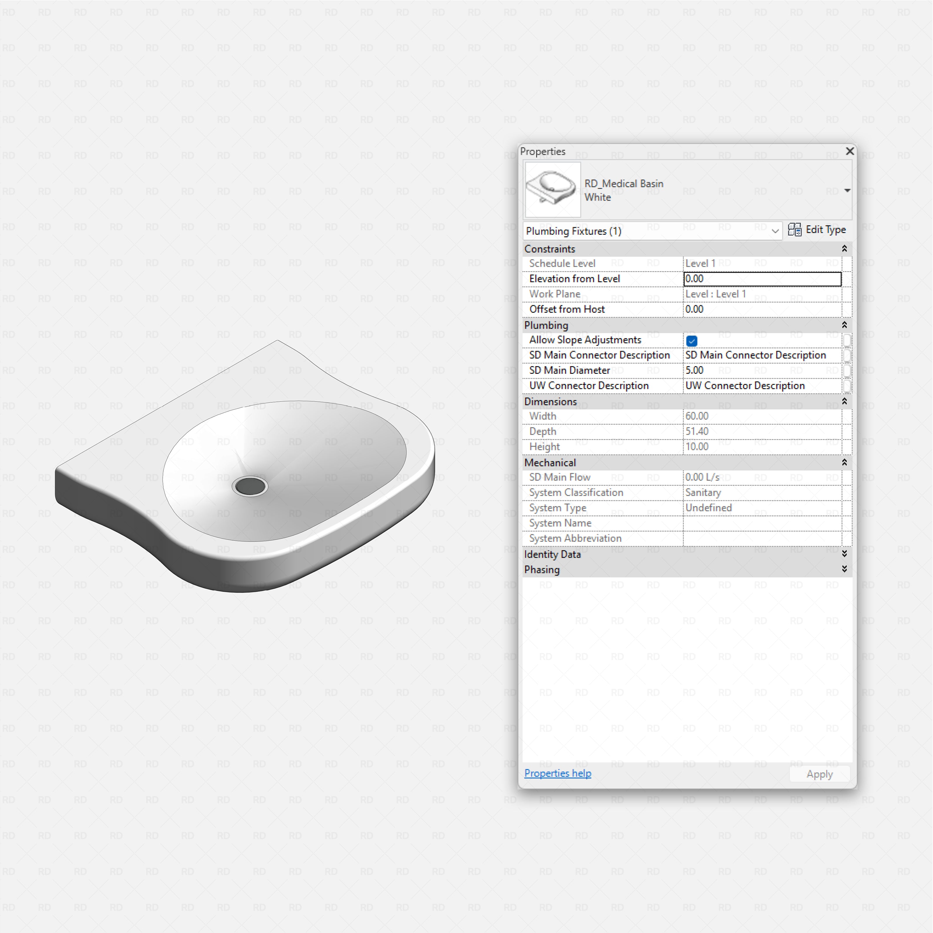 Revit Hospital Furniture and Medical Equipment RD Studio BIM blocks rfa wall hung medical basin sink plumbing fixture