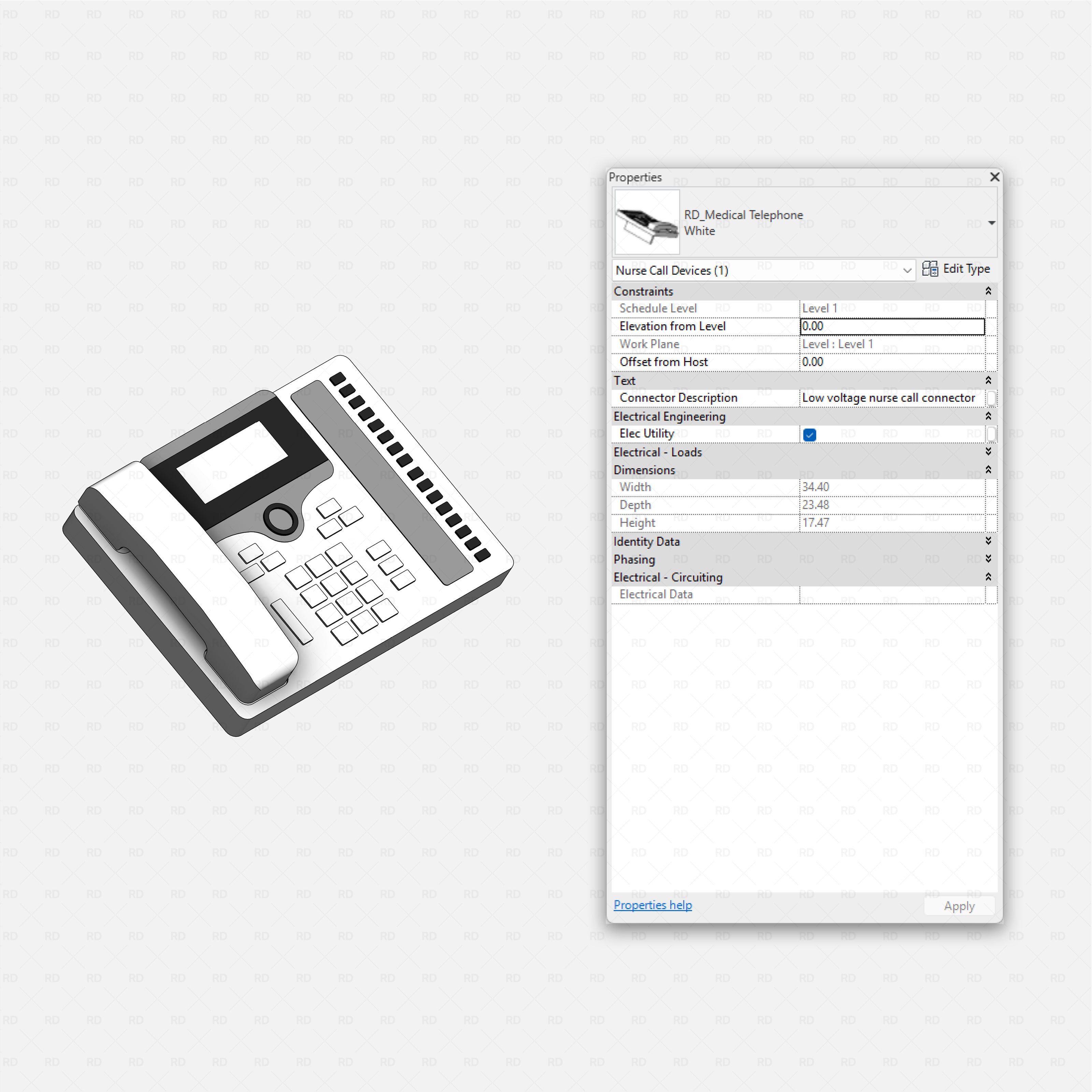 Revit Hospital Furniture and Medical Equipment RD Studio BIM blocks rfa medical telephone nurse call device for stations