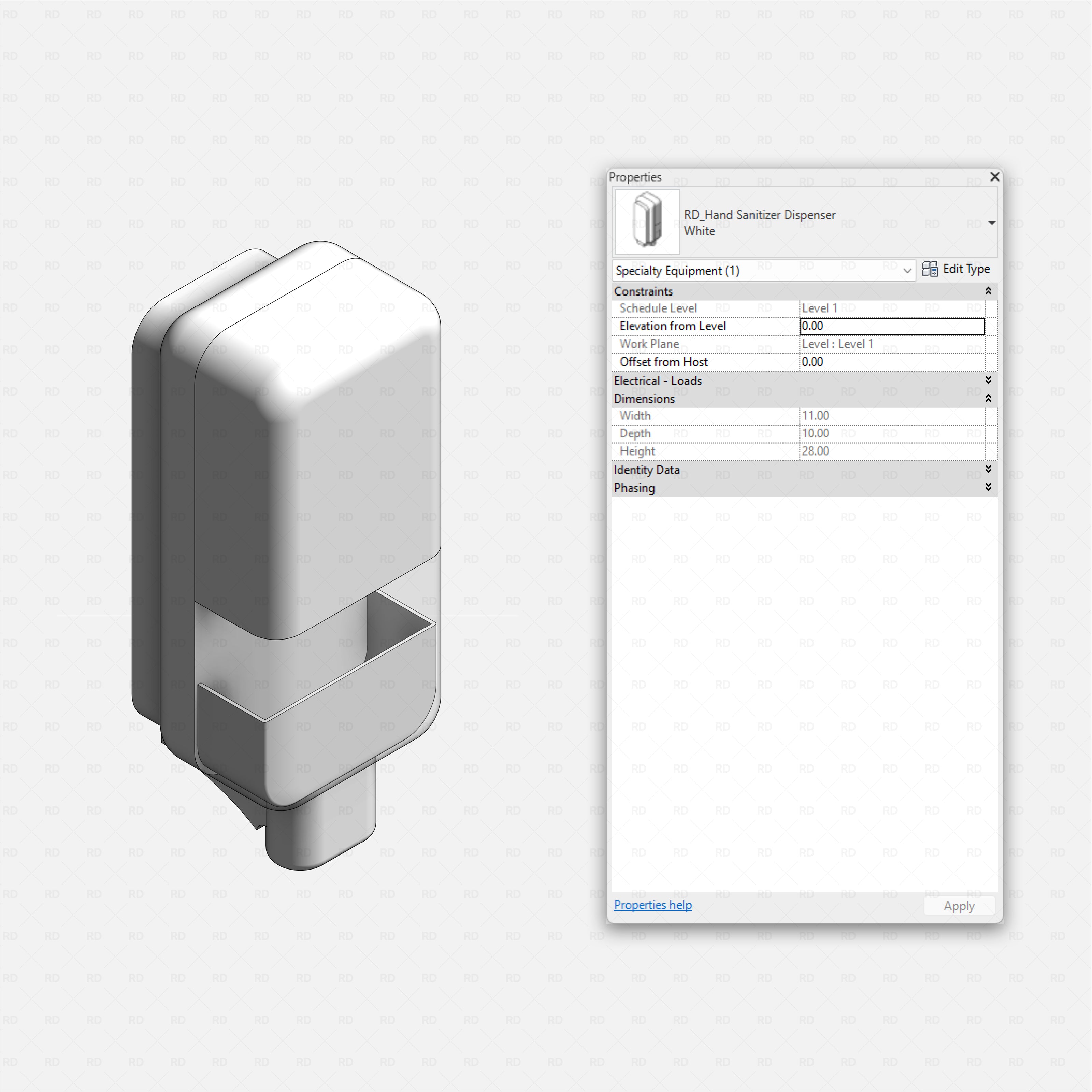 Revit Hospital Furniture and Medical Equipment RD Studio BIM blocks rfa wall mounted hand sanitizer dispenser family