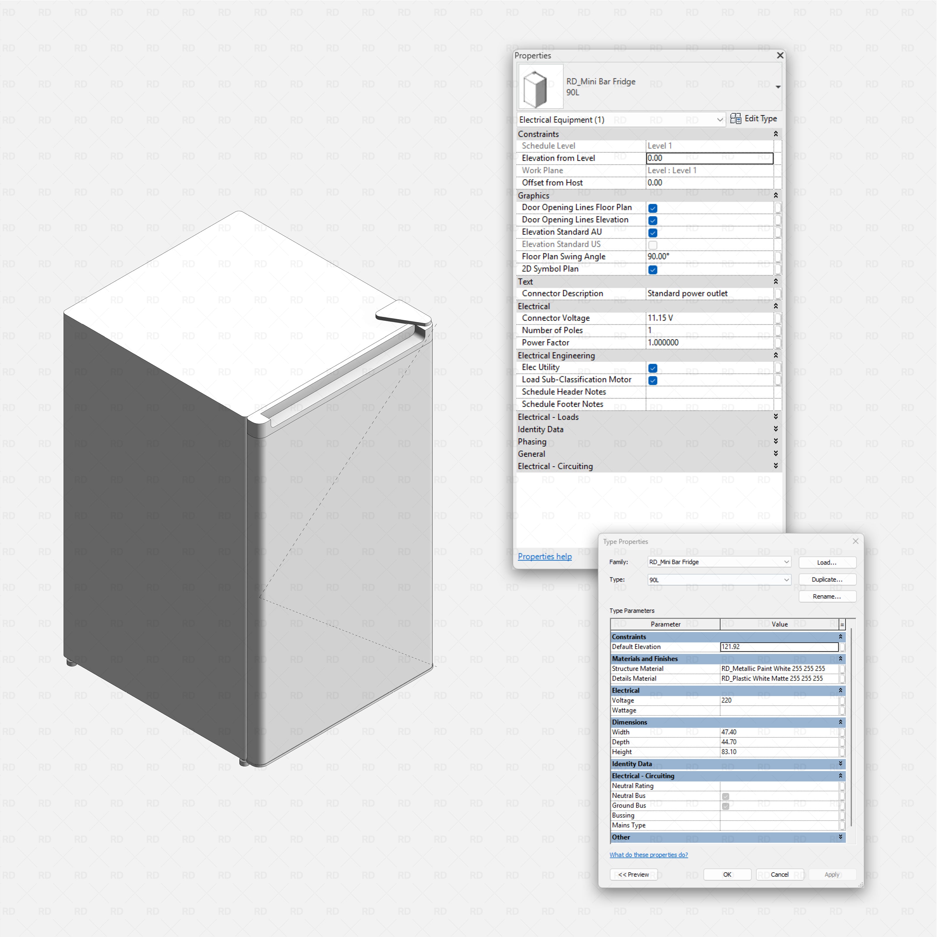 Revit Hospital Furniture and Medical Equipment RD Studio BIM blocks rfa compact mini bar fridge for patient room storage