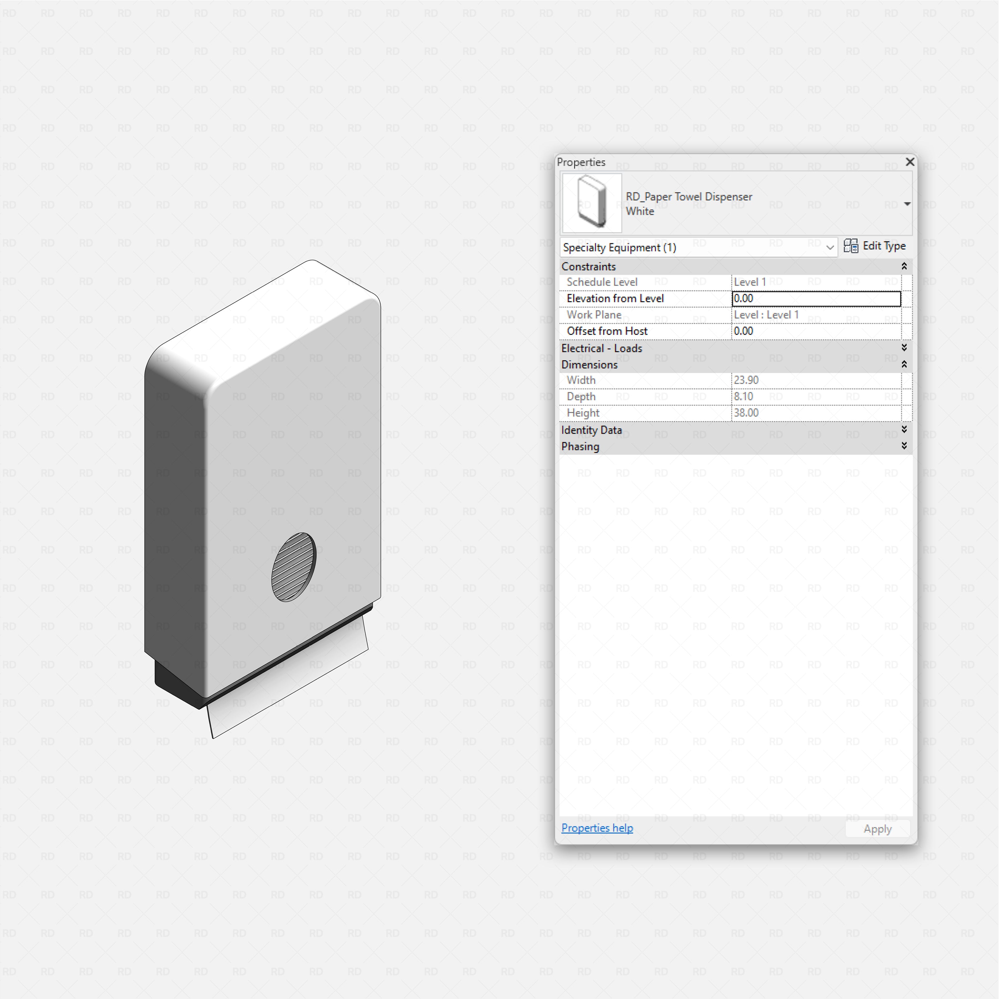 Revit Hospital Furniture and Medical Equipment RD Studio BIM blocks rfa wall mounted paper towel dispenser for clinical areas