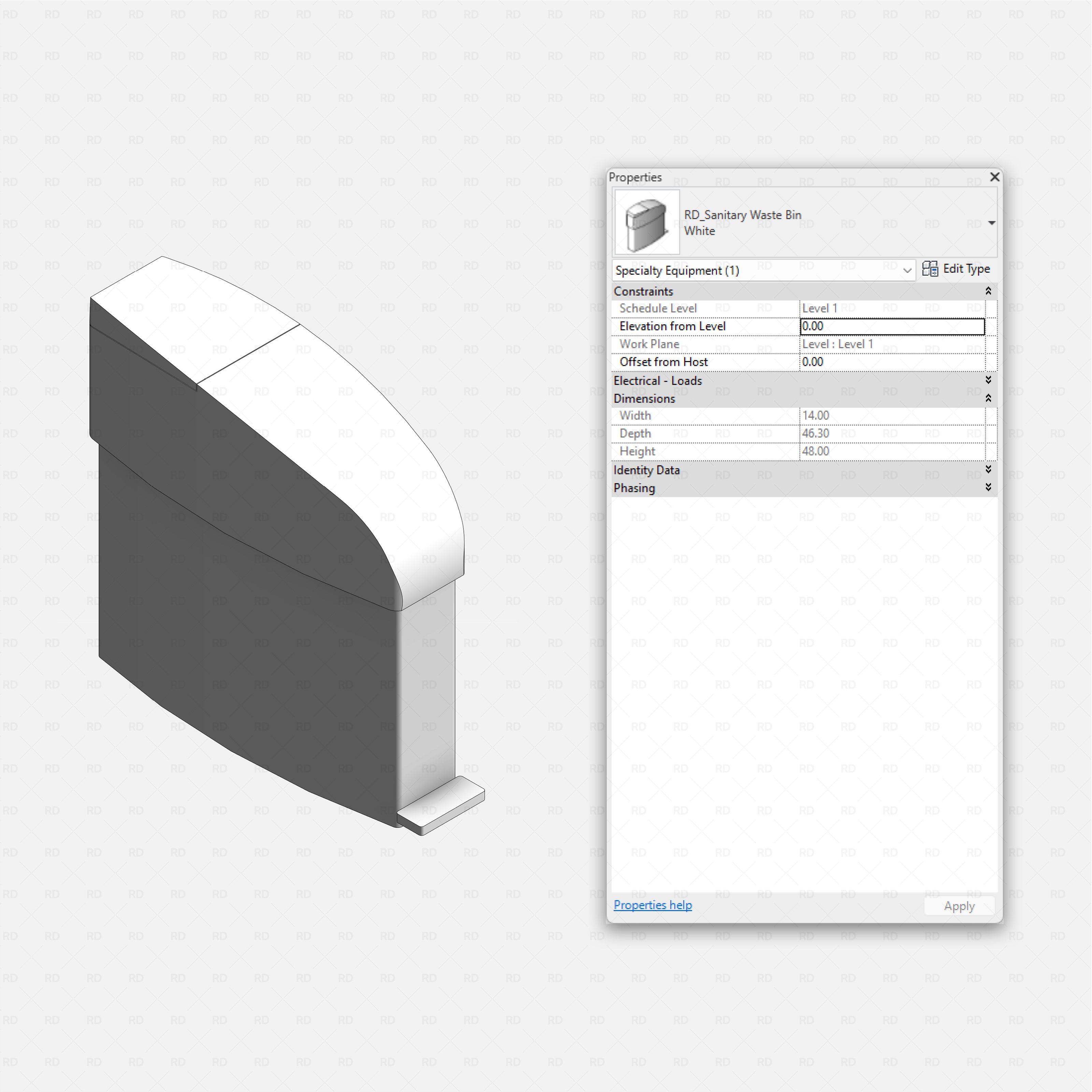 Revit Hospital Furniture and Medical Equipment RD Studio BIM blocks rfa sanitary waste bin for washroom feminine products