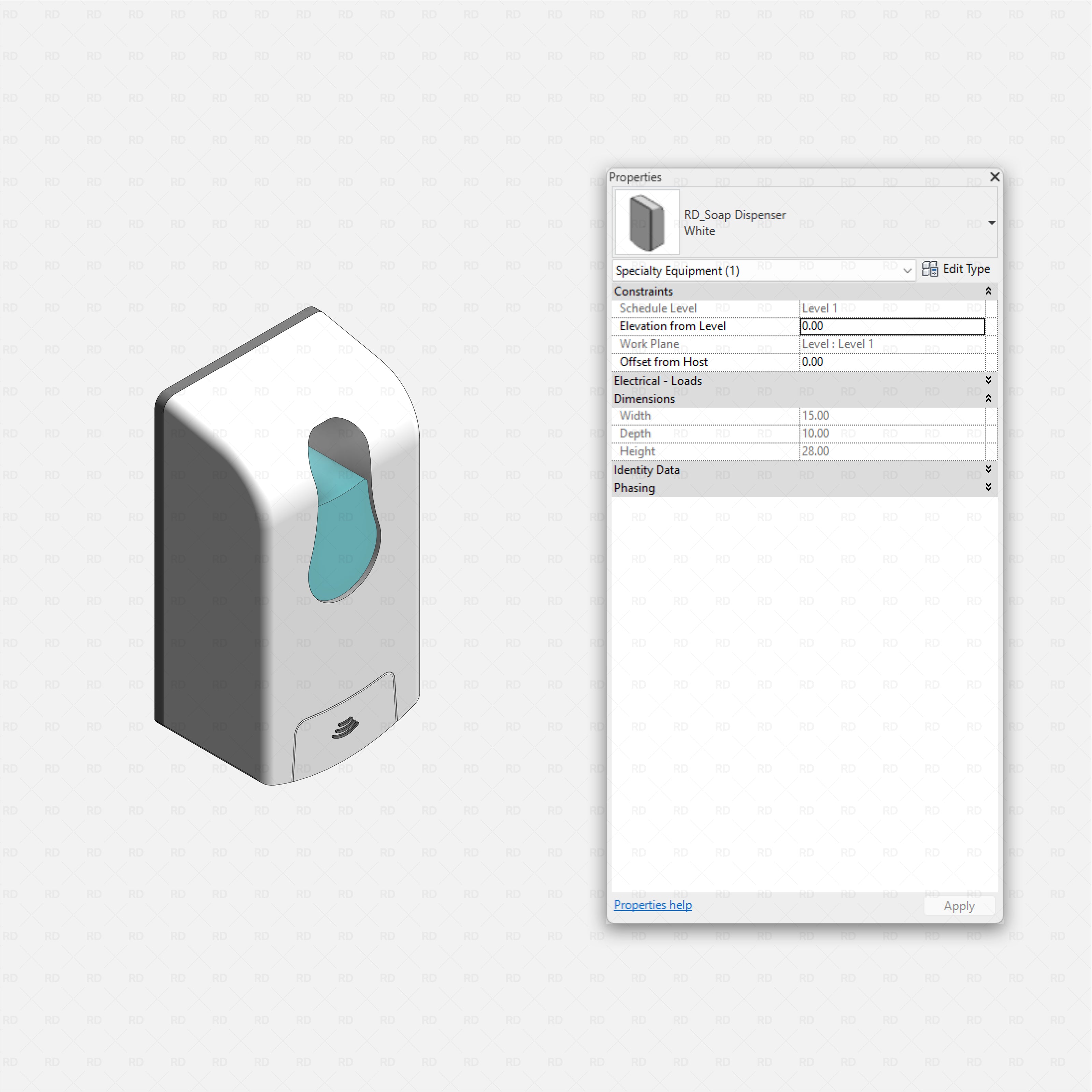 Revit Hospital Furniture and Medical Equipment RD Studio BIM blocks rfa wall mounted soap dispenser for hospital bathrooms