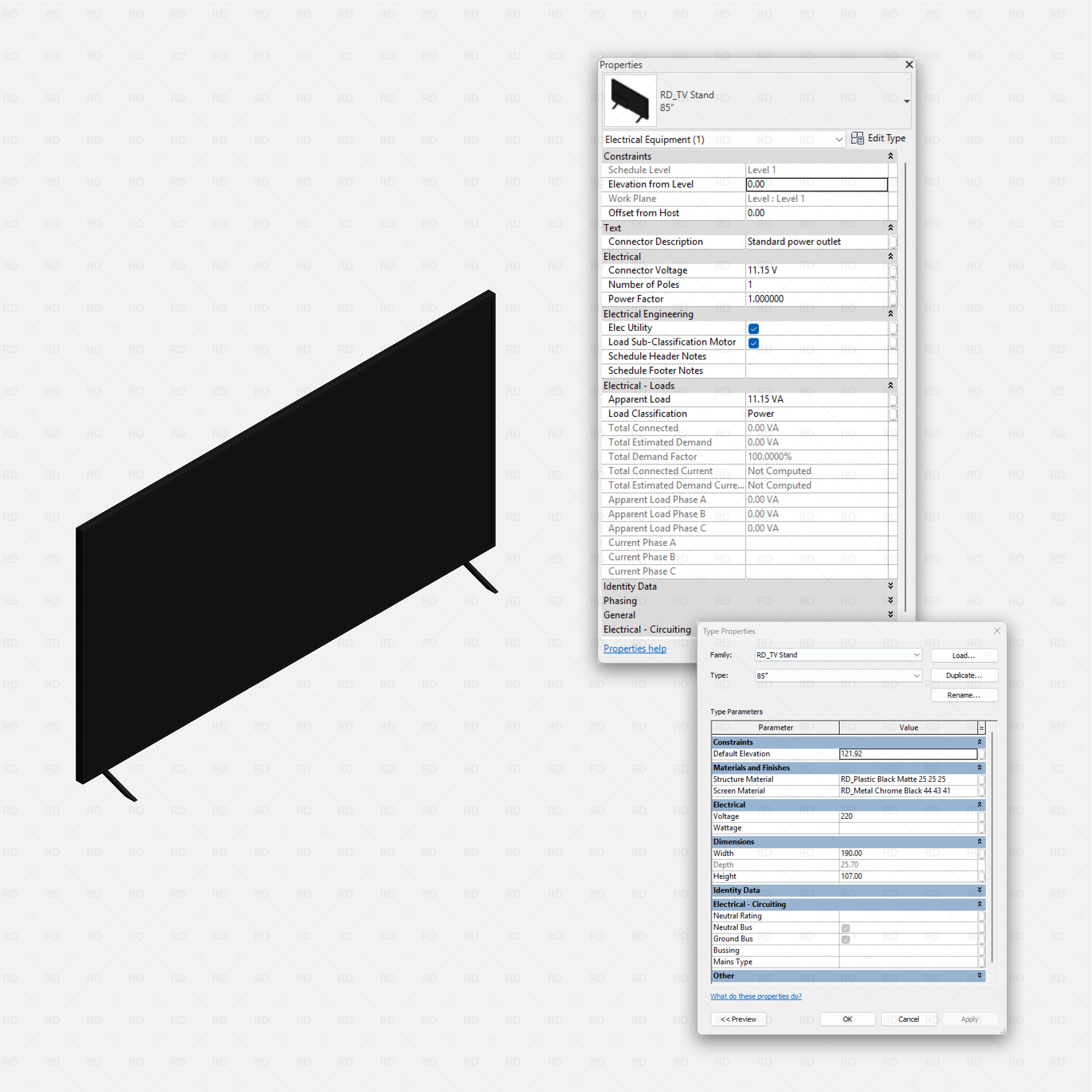 Revit Hospital Furniture and Medical Equipment RD Studio BIM blocks rfa large 85 inch TV on stand for patient entertainment