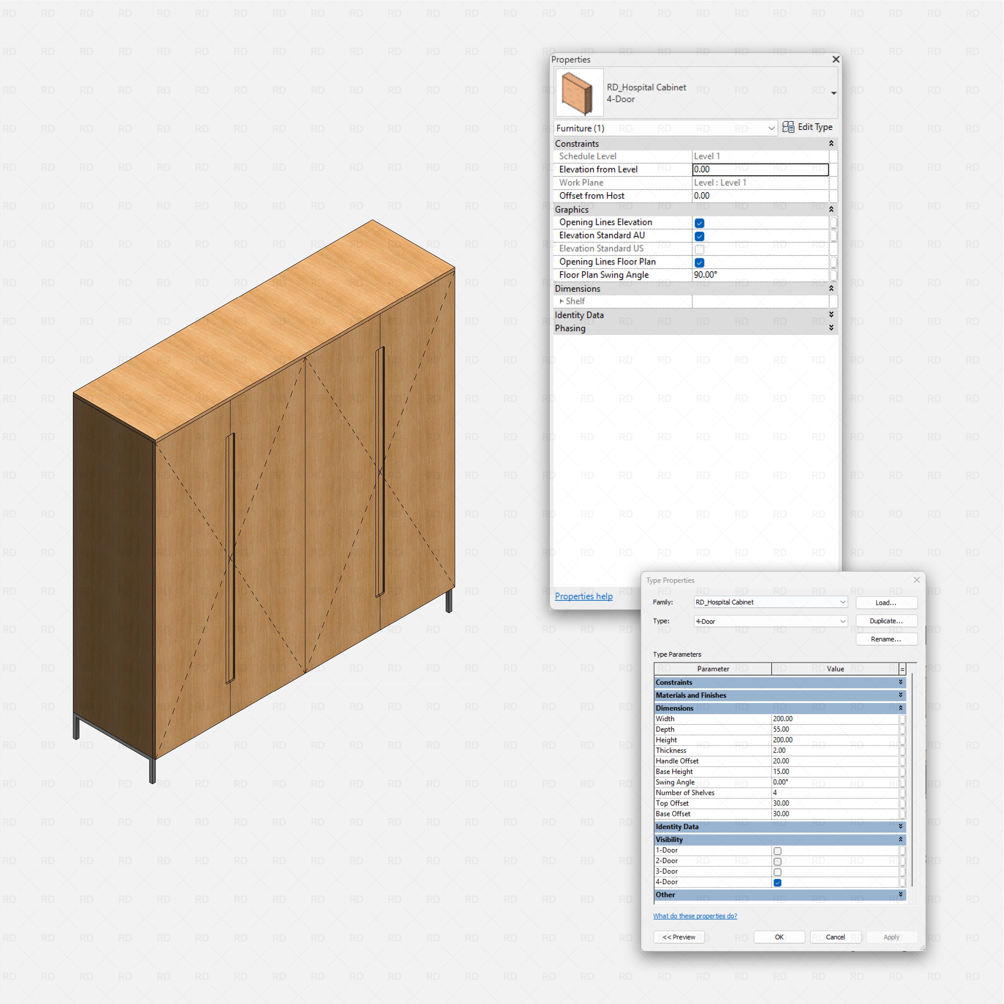 Revit Hospital Furniture and Medical Equipment RD Studio BIM blocks rfa four door hospital storage cabinet with tall handles