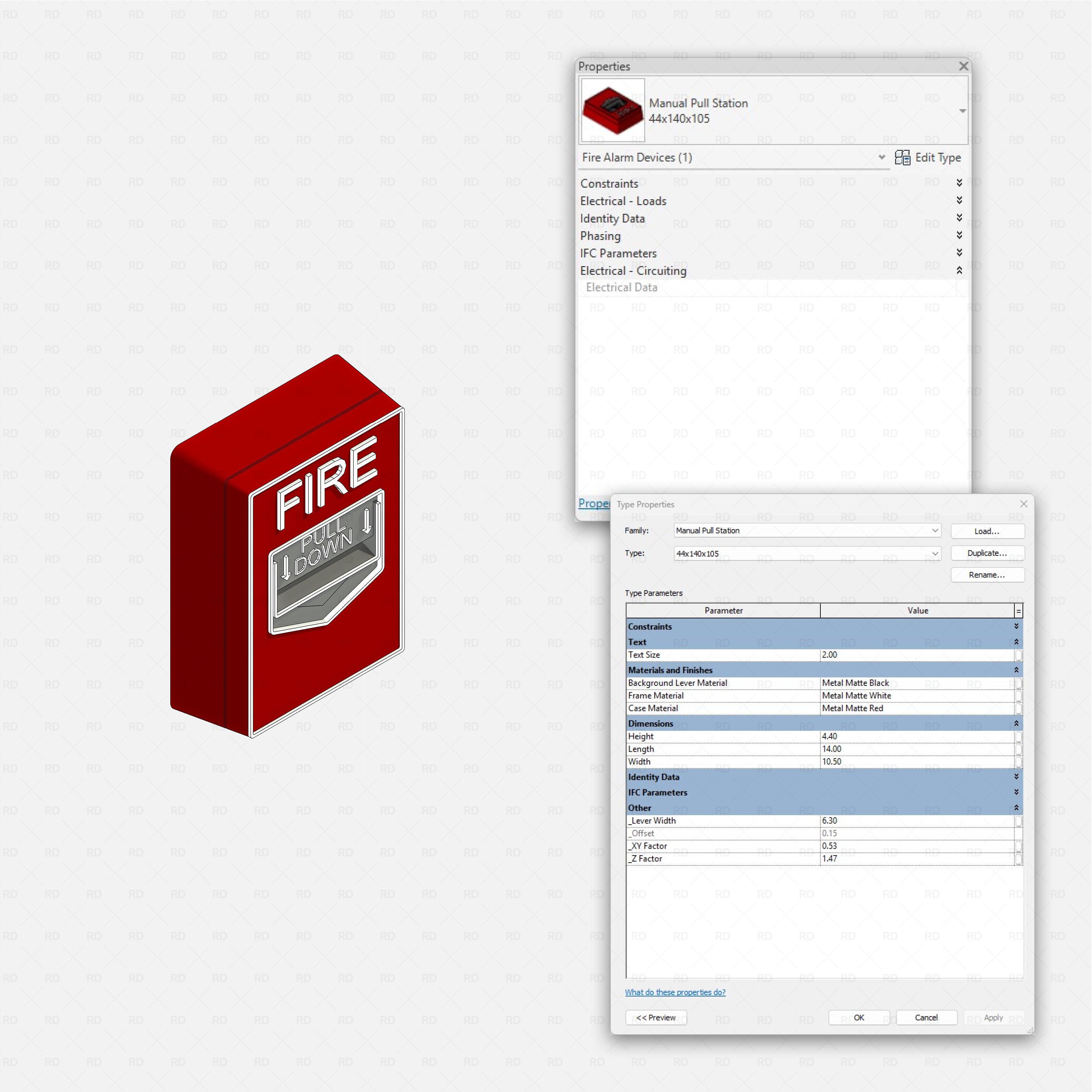 Revit Fire protection pack RD Studio BIM blocks rfa manual pull station