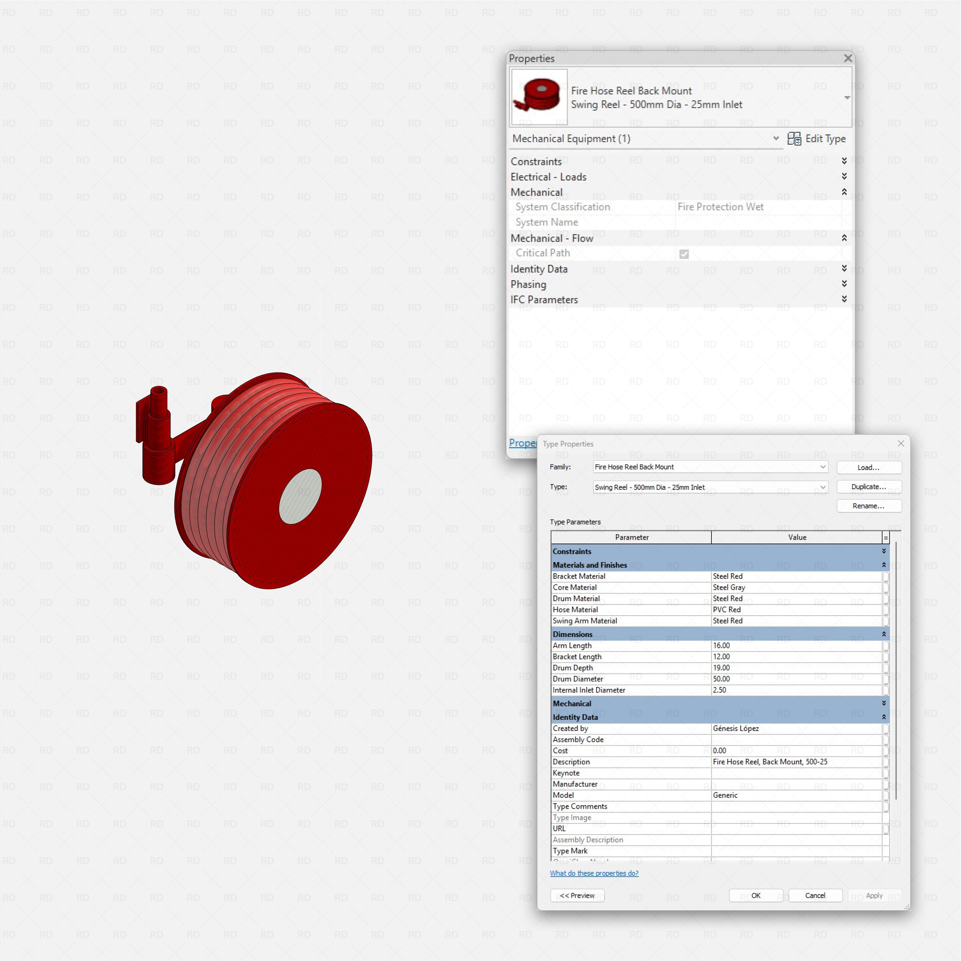 Revit Fire protection pack RD Studio BIM blocks rfa fire hose reel back mount