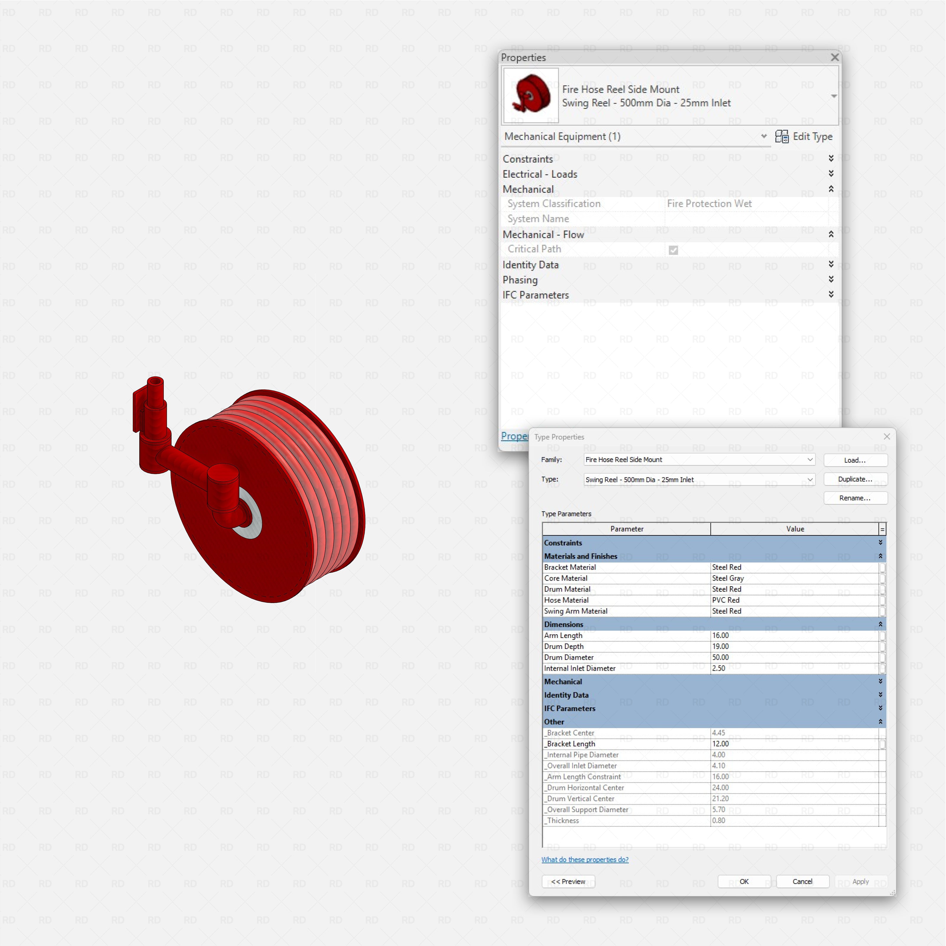 Revit Fire protection pack RD Studio BIM blocks rfa fire hose reel side mount