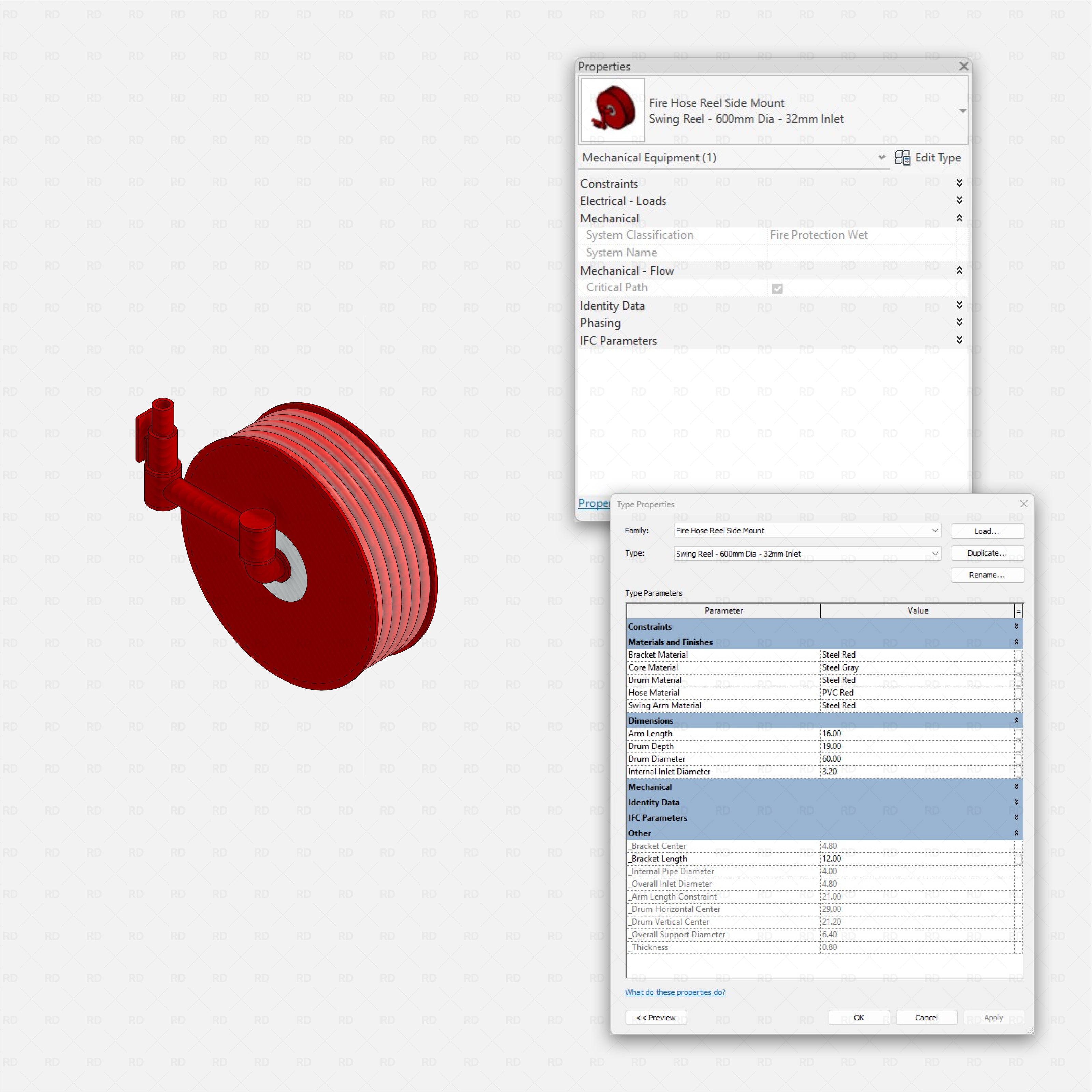 Revit Fire protection pack RD Studio BIM blocks rfa fire hose reel side mount