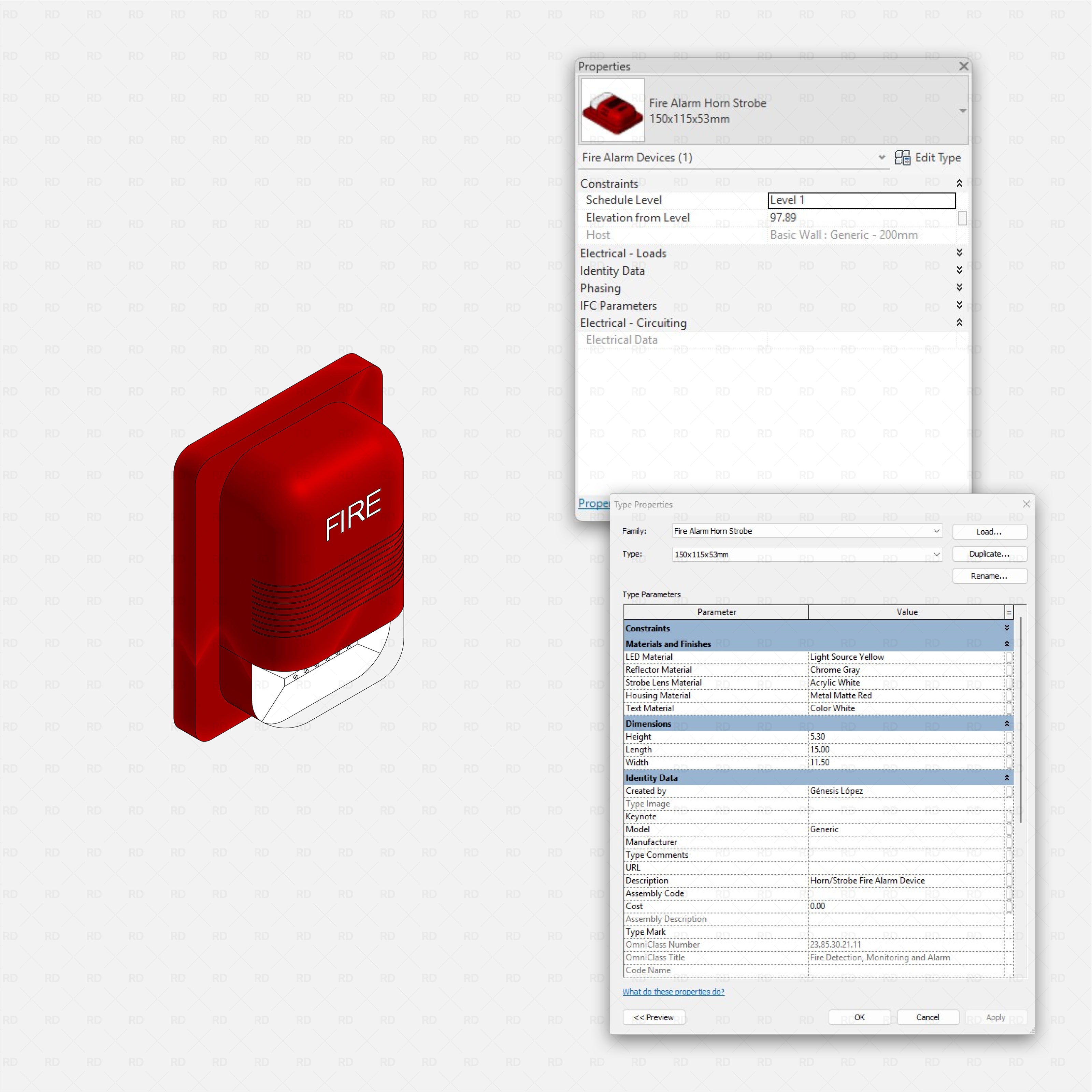 Revit Fire protection pack RD Studio BIM blocks rfa fire alarm horn strobe