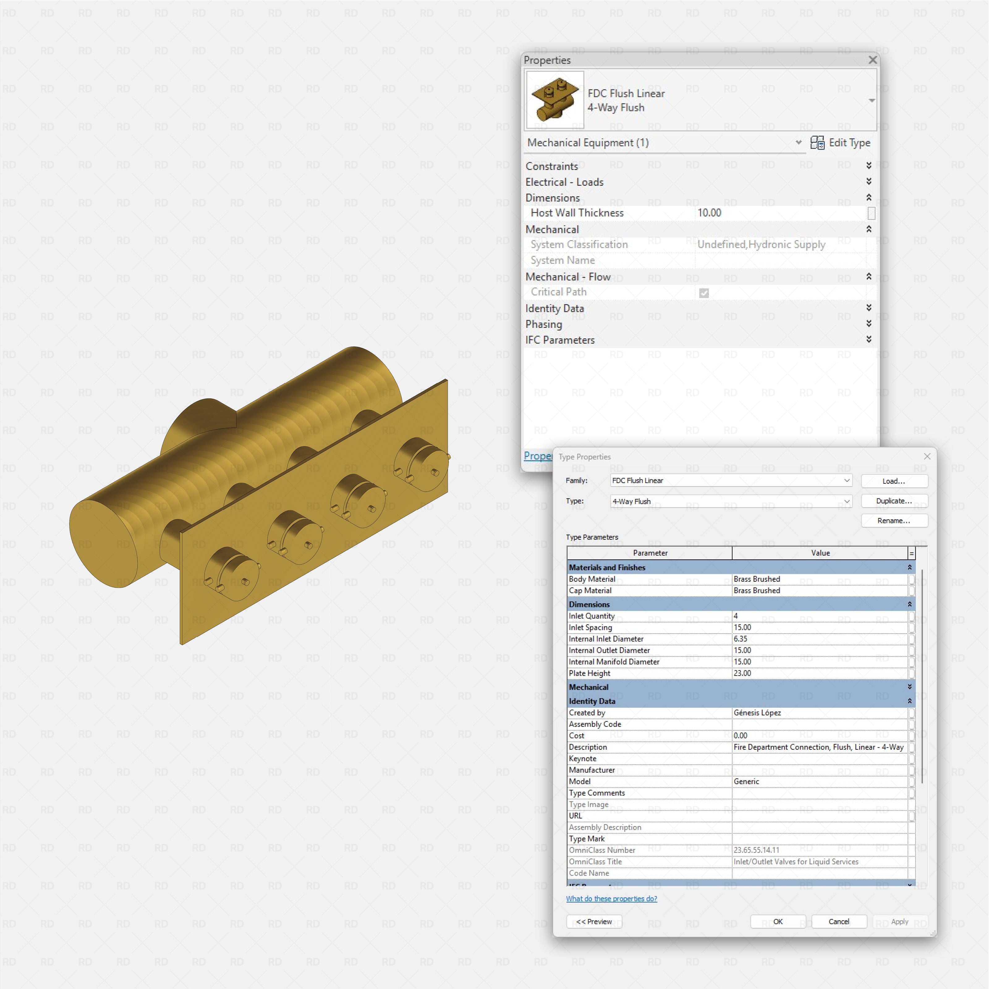 Revit Fire protection pack RD Studio BIM blocks rfa fdc 4-way flush linear