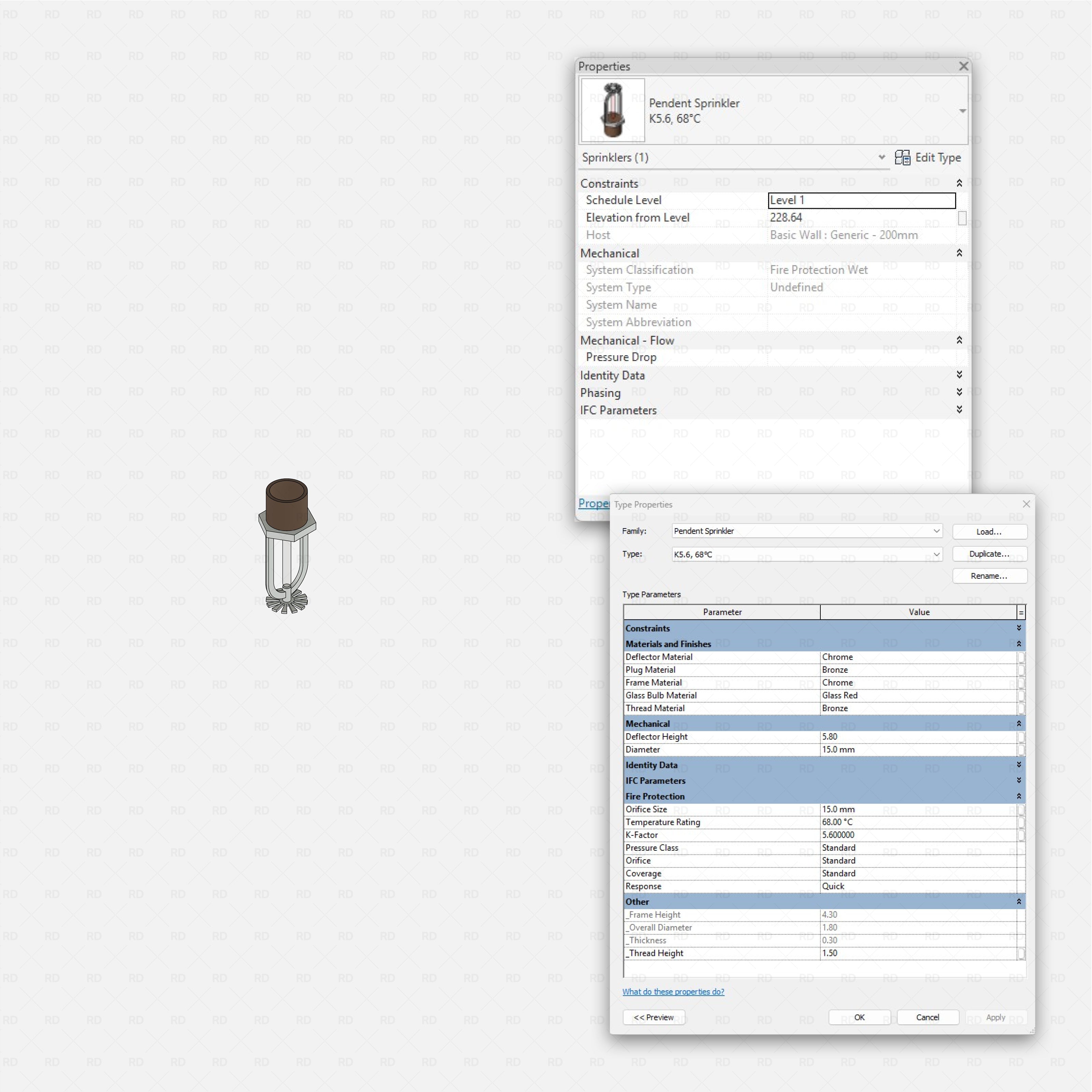 Revit Fire protection pack RD Studio BIM blocks rfa realistic pendant sprinkle