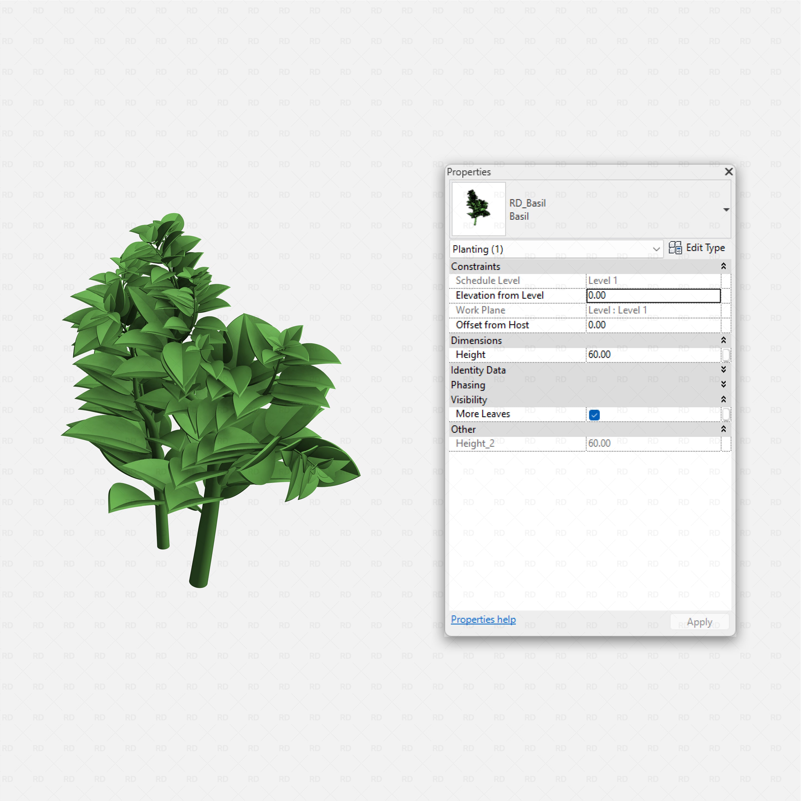 Revit Greenhouse Plants - Herbs and Ground Companions Pack RD Studio BIM blocks rfa basil herb clump with dense green leaves