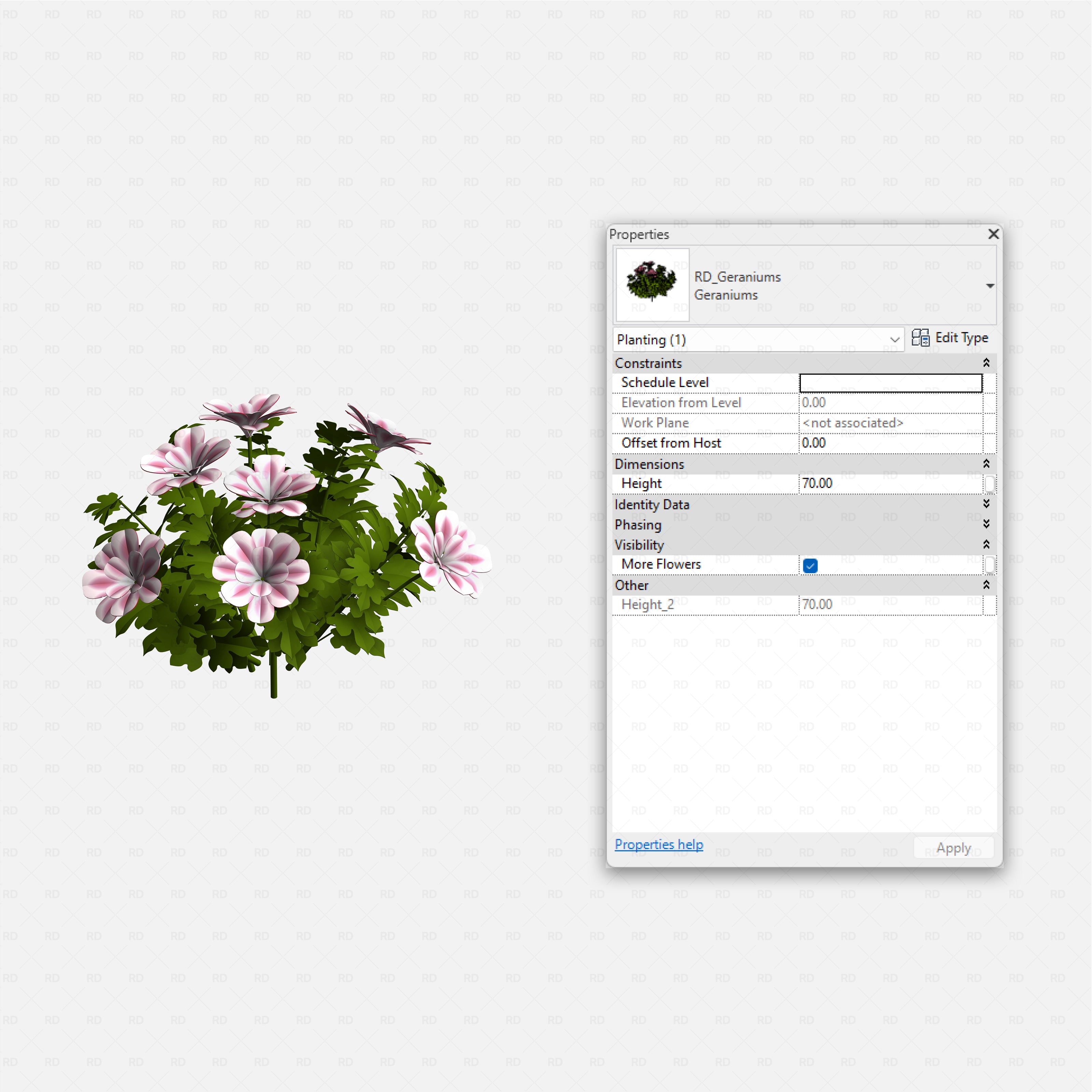 Revit Greenhouse Plants - Herbs and Ground Companions Pack RD Studio BIM blocks rfa pink geranium flowering mound for planters