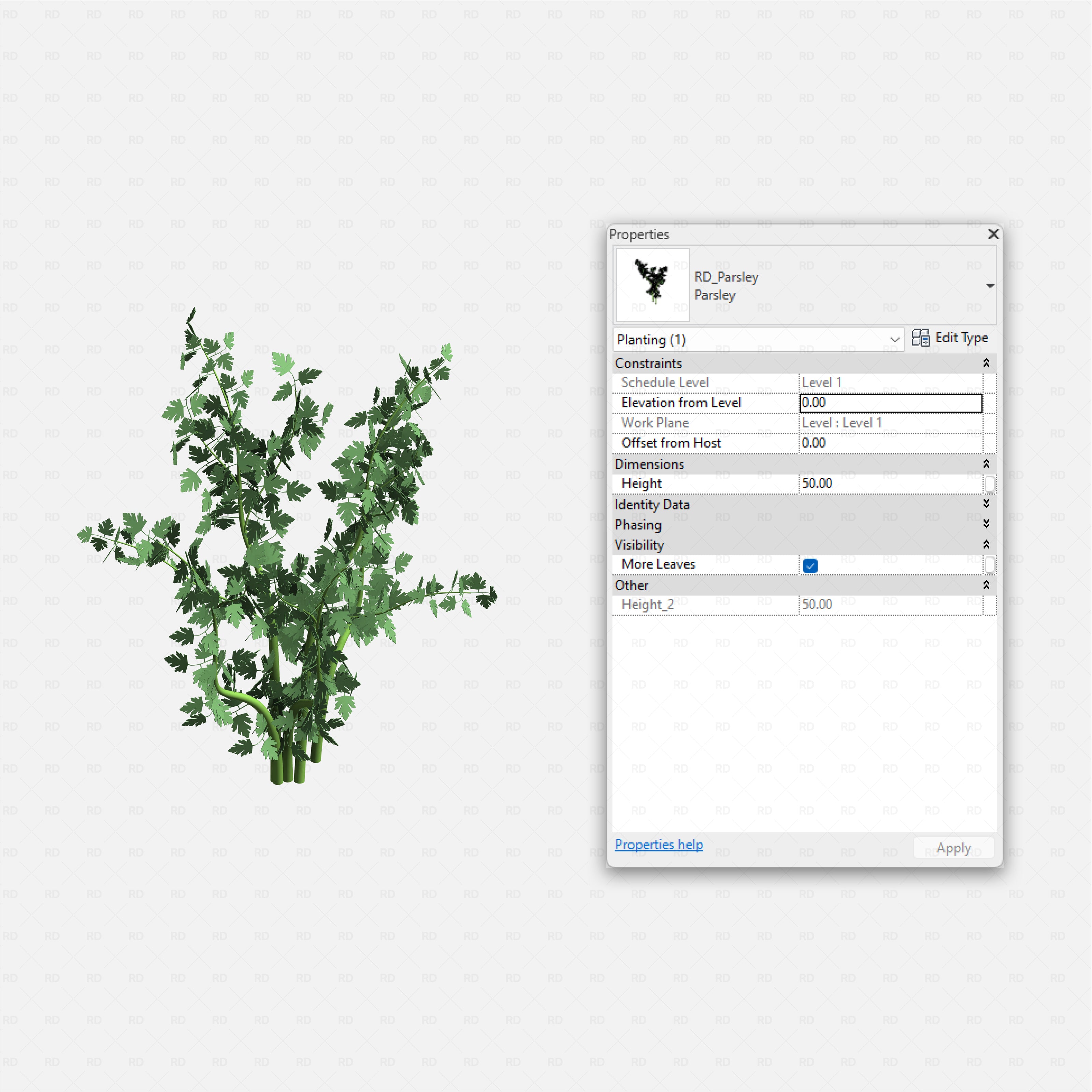Revit Greenhouse Plants - Herbs and Ground Companions Pack RD Studio BIM blocks rfa parsley clump with fine divided foliage