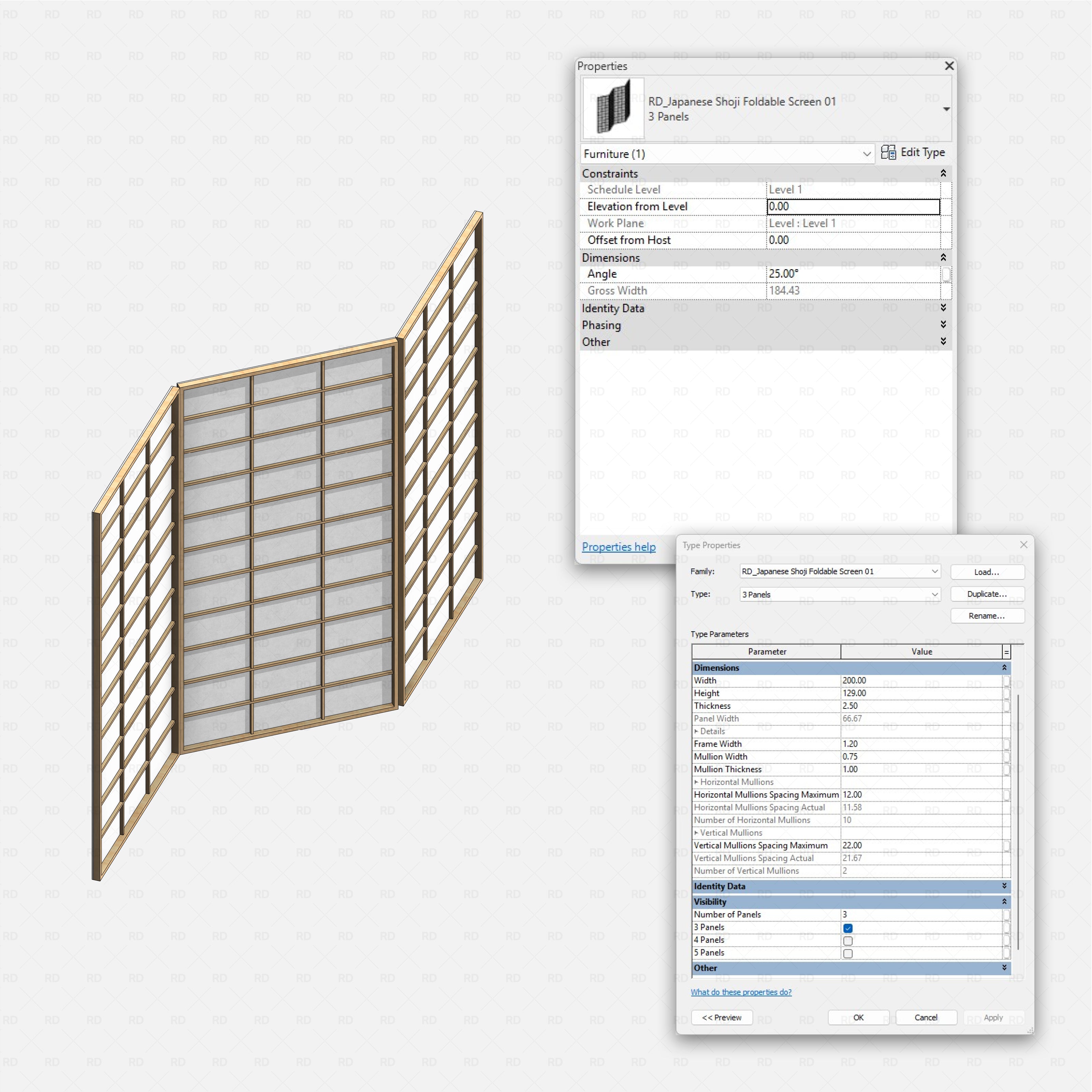 Revit japanese tatami tea room RD Studio BIM blocks rfa shoji foldable screen