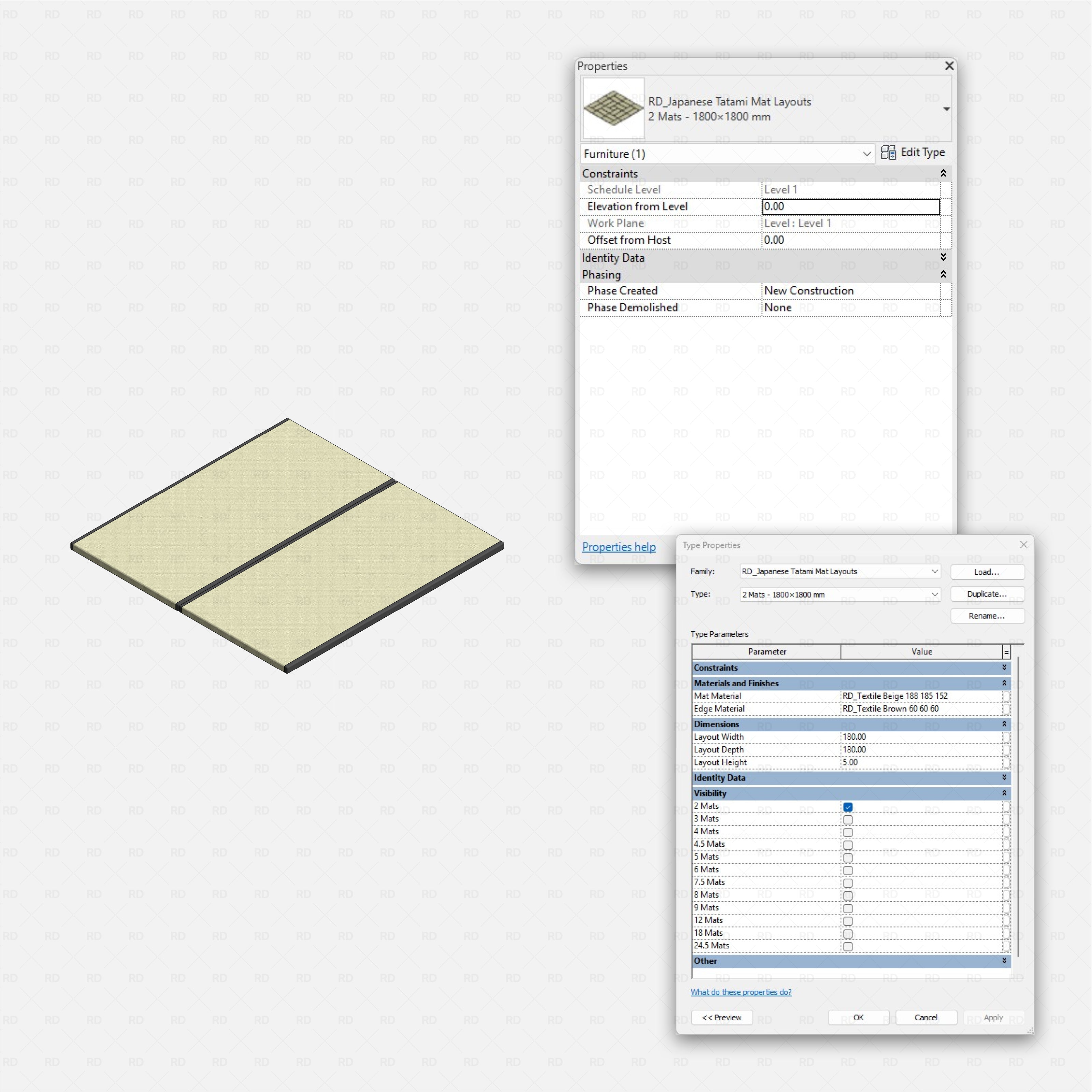 Revit japanese tatami tea room RD Studio BIM blocks rfa japanese tatami mat layouts