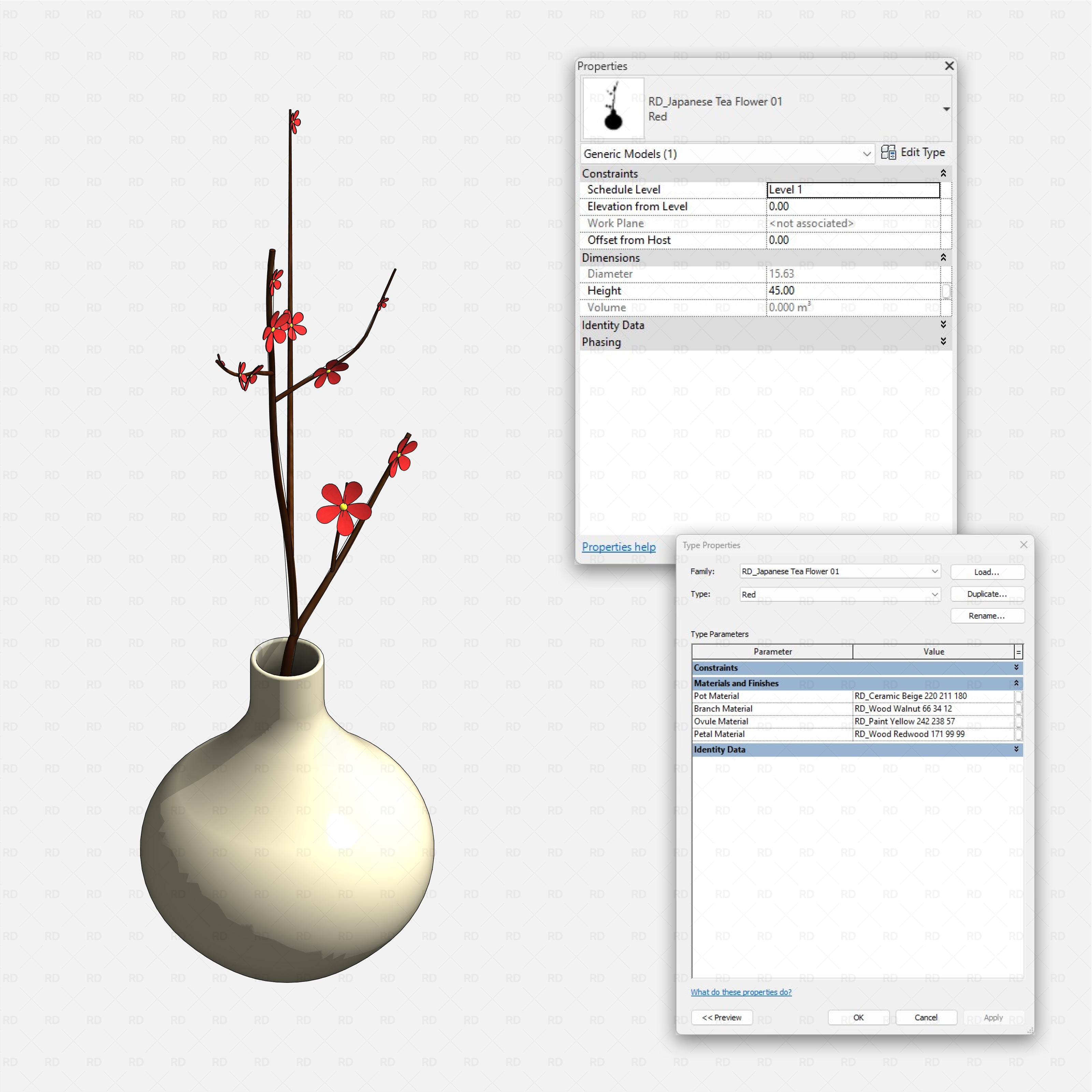 Revit japanese tatami tea room RD Studio BIM blocks rfa tea flower