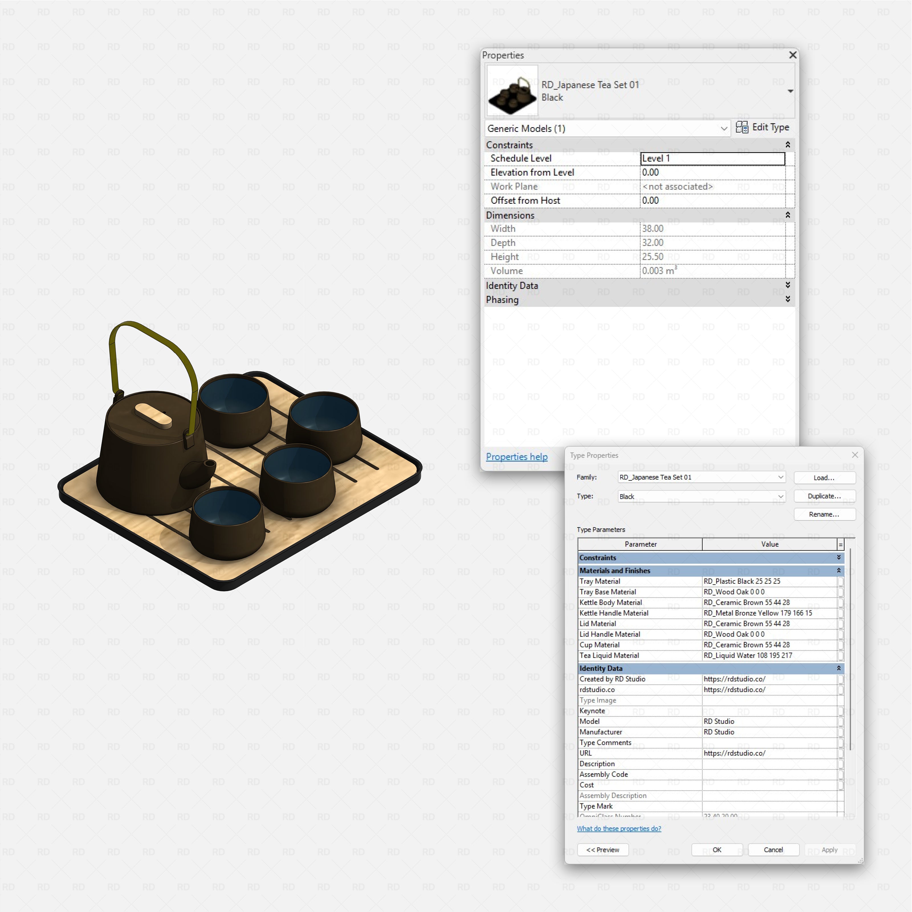Revit japanese tatami tea room RD Studio BIM blocks rfa japanese tea set