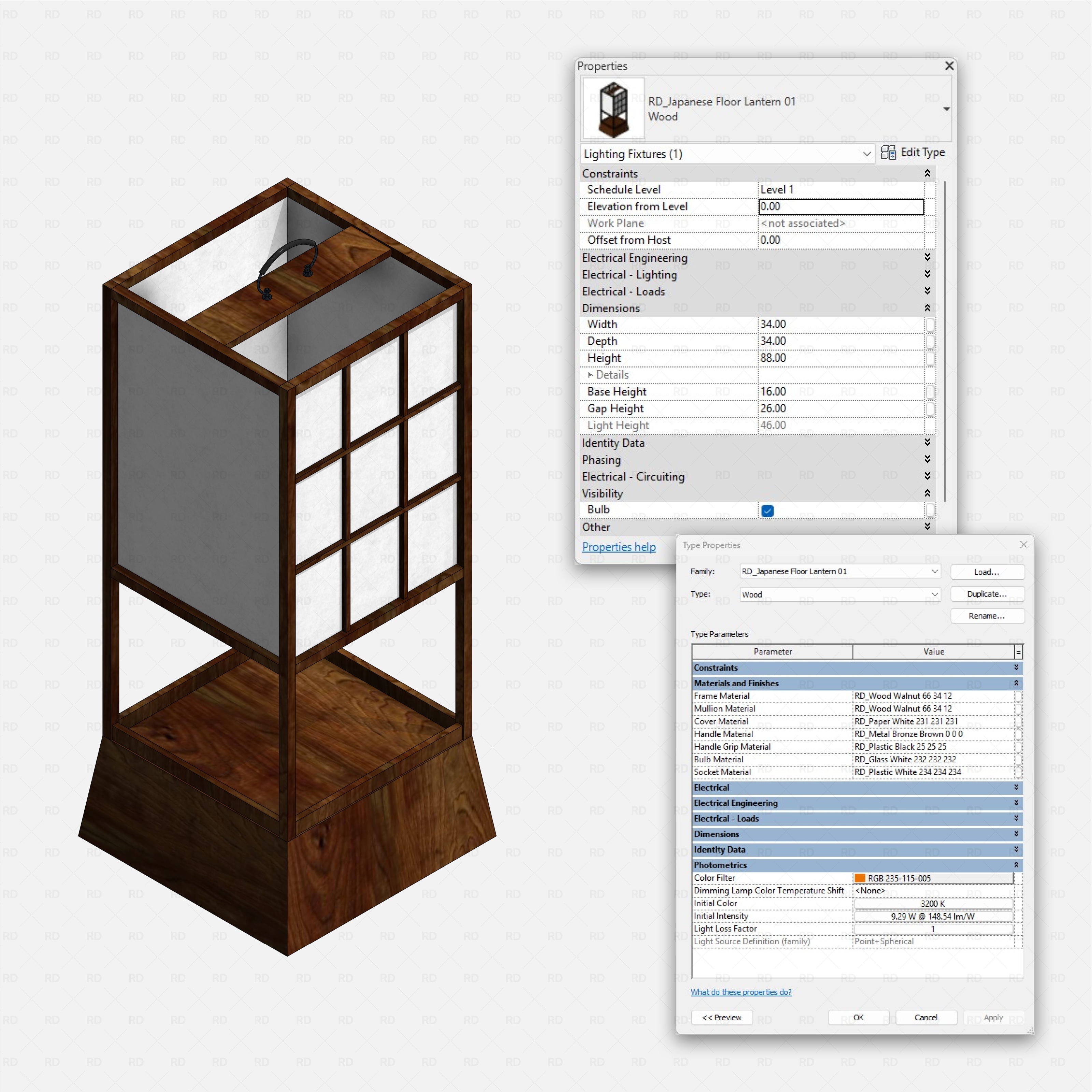 Revit japanese tatami tea room RD Studio BIM blocks rfa japanese floor lantern