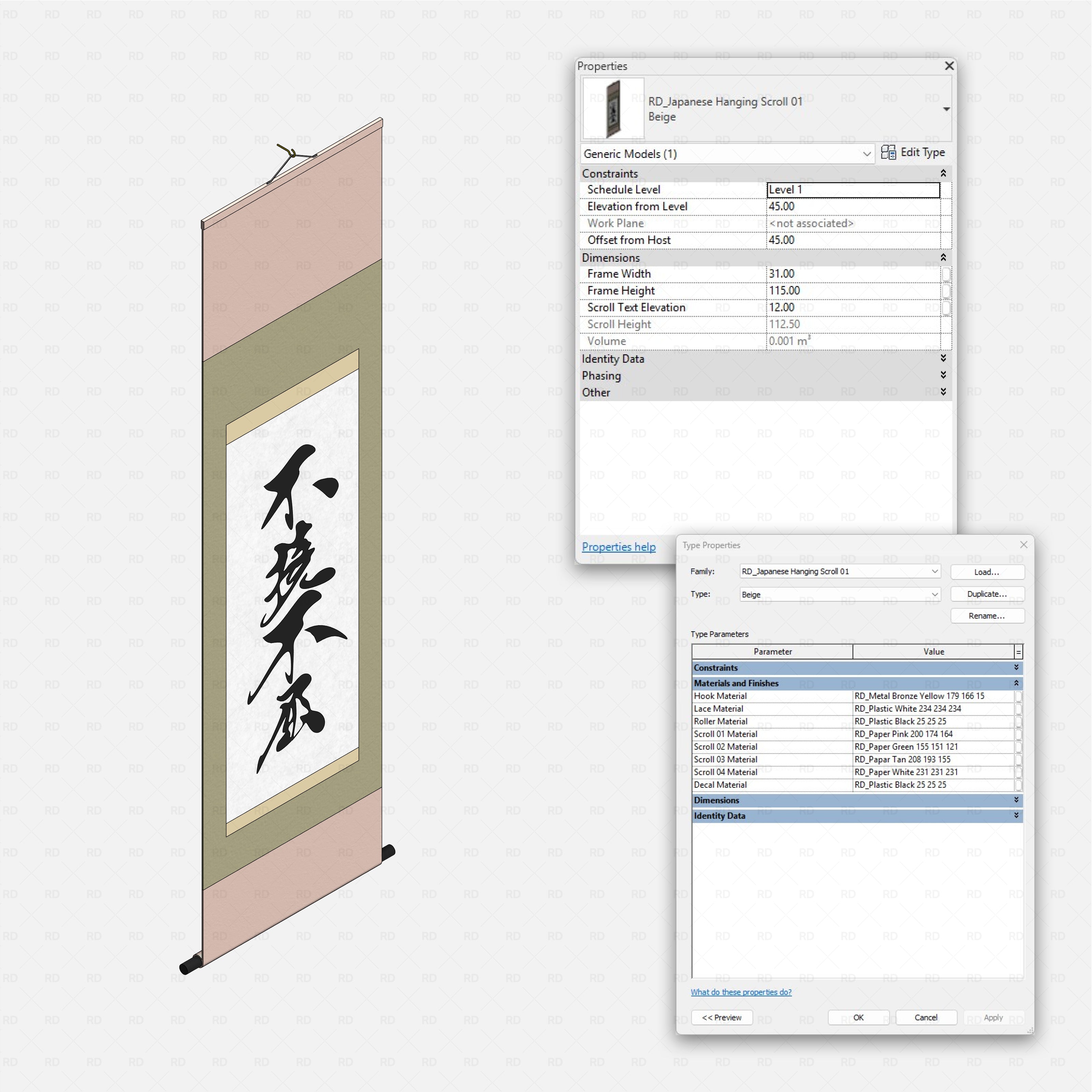 Revit japanese tatami tea room RD Studio BIM blocks rfa japanese hanging scroll