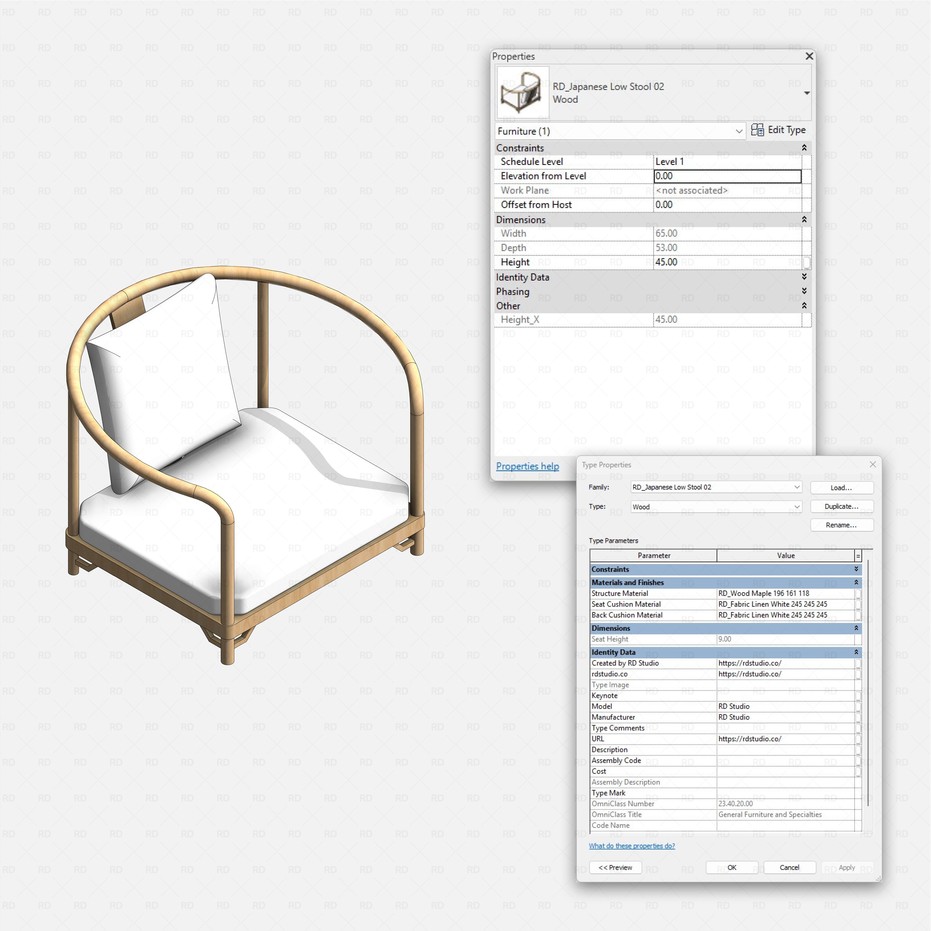 Revit japanese tatami tea room RD Studio BIM blocks rfa japanese low stool