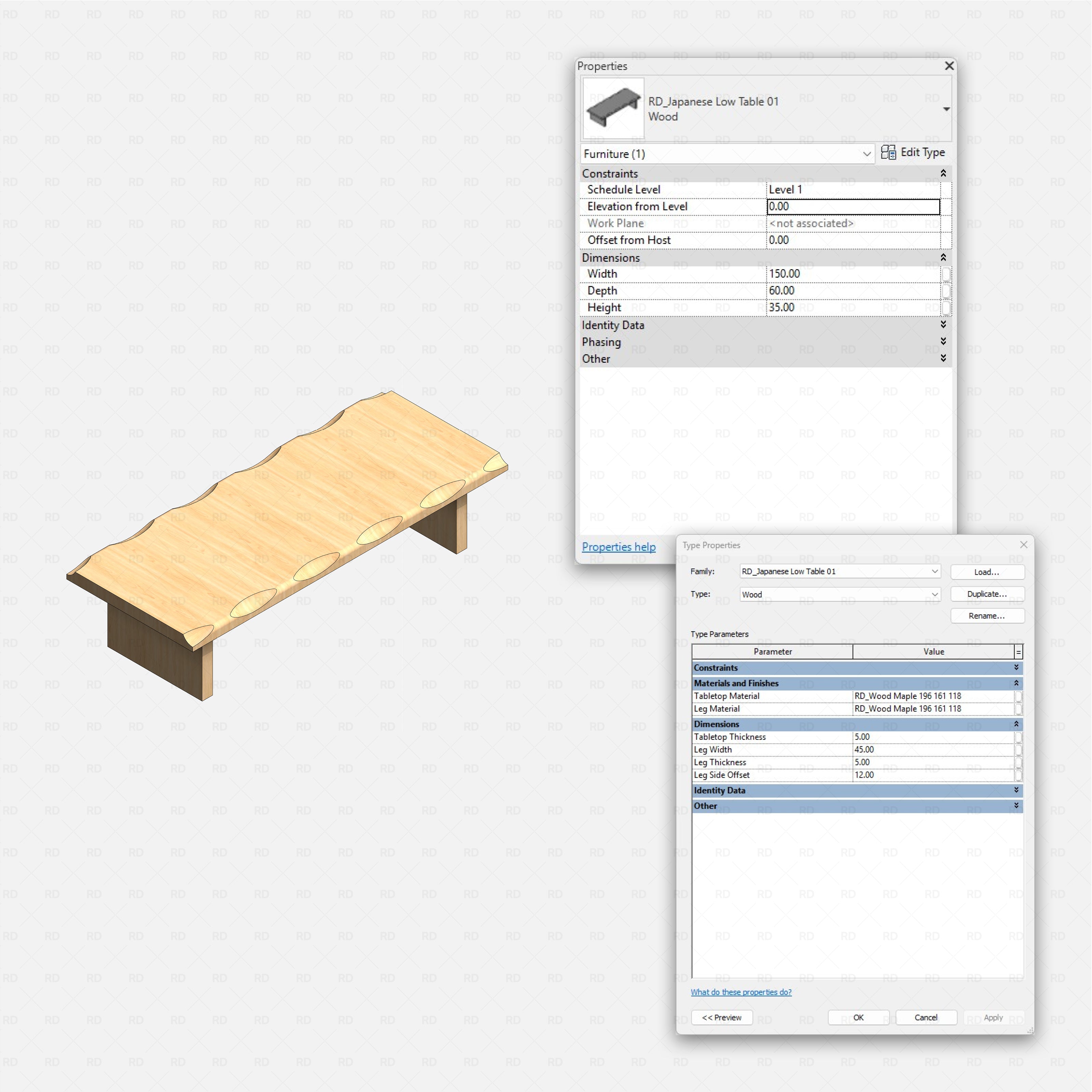 Revit japanese tatami tea room RD Studio BIM blocks rfa low table