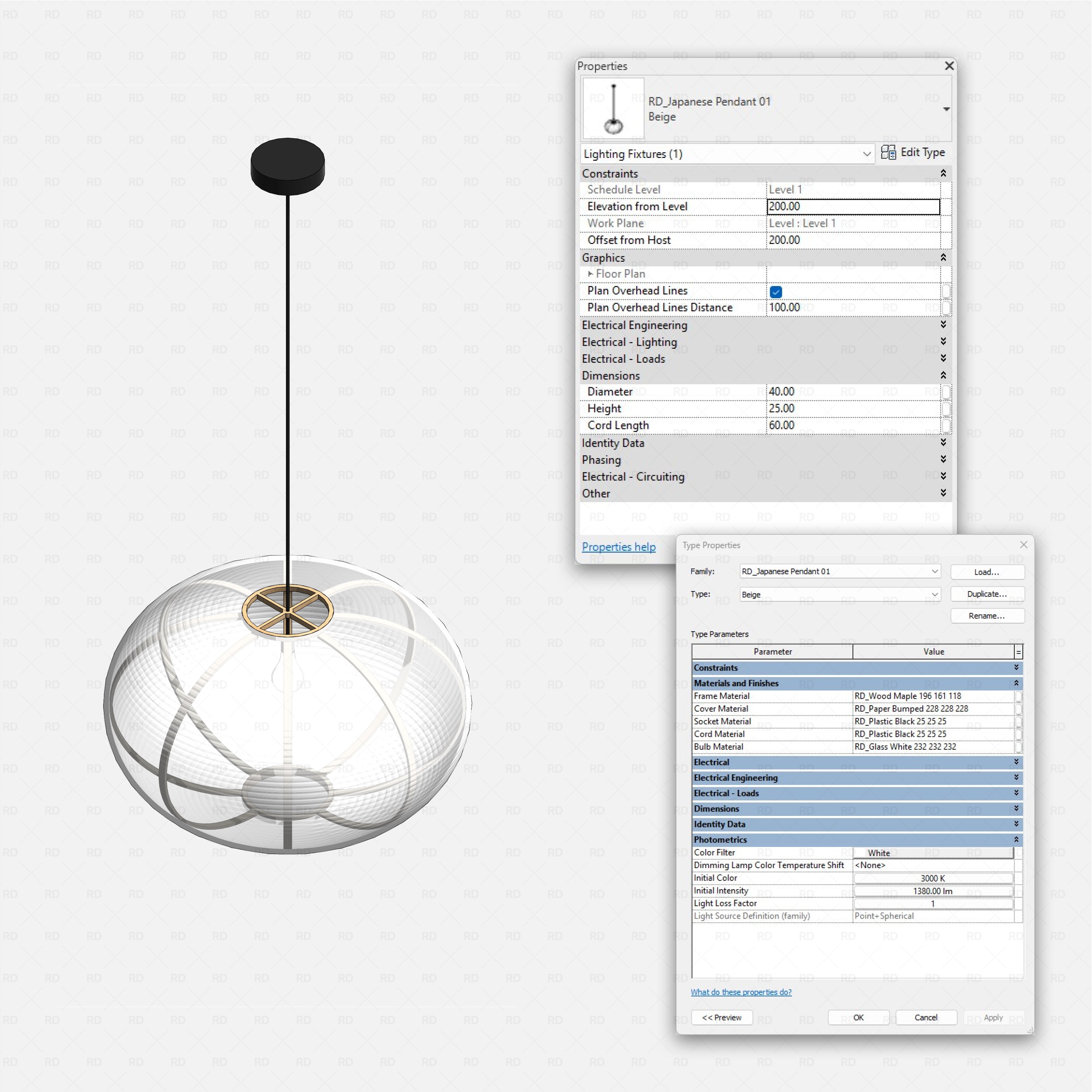 Revit japanese tatami tea room RD Studio BIM blocks rfa japanese pendant