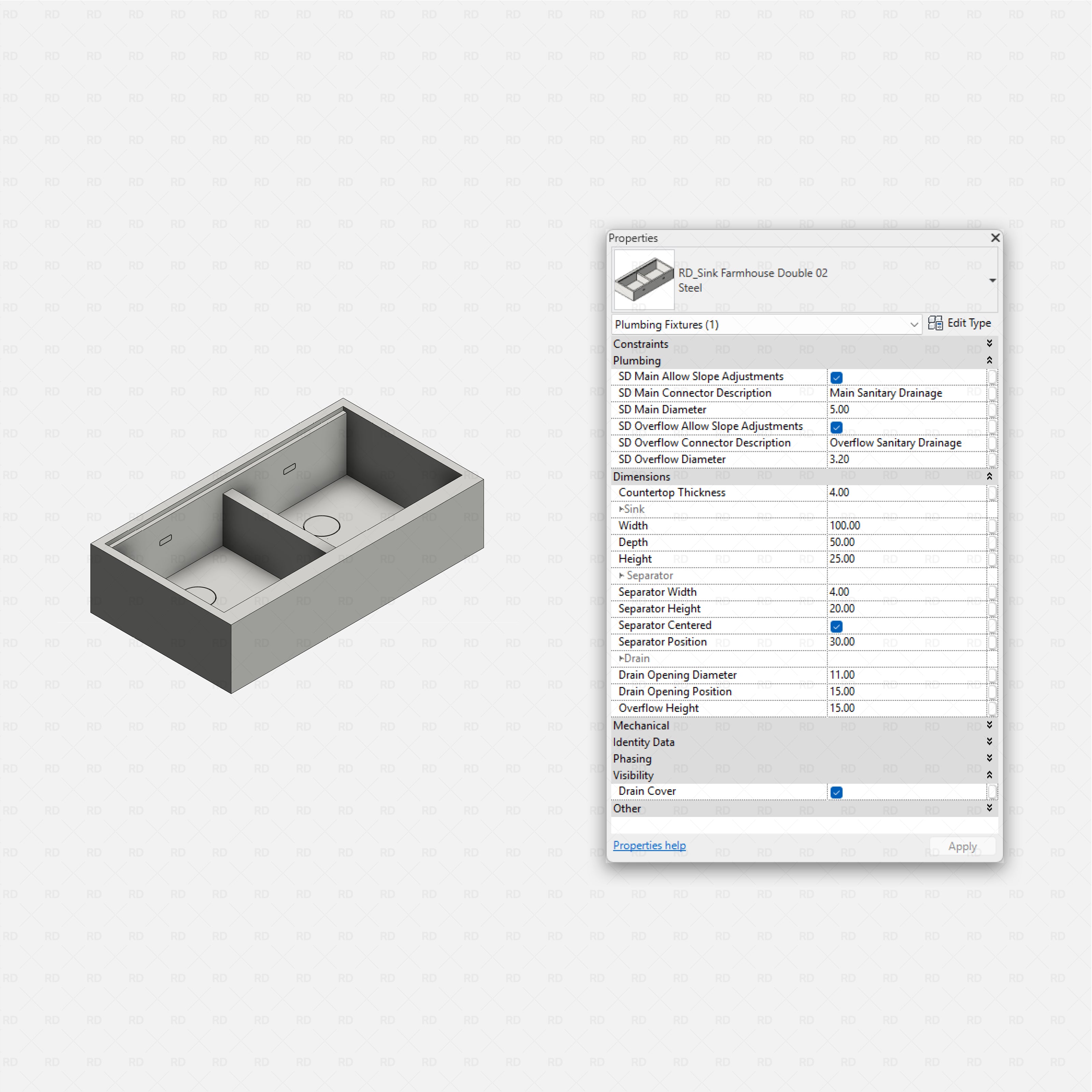 revit kitchen sink RD Studio BIM blocks rfa floor plan comparison of undermount, top-mount, and farmhouse lines