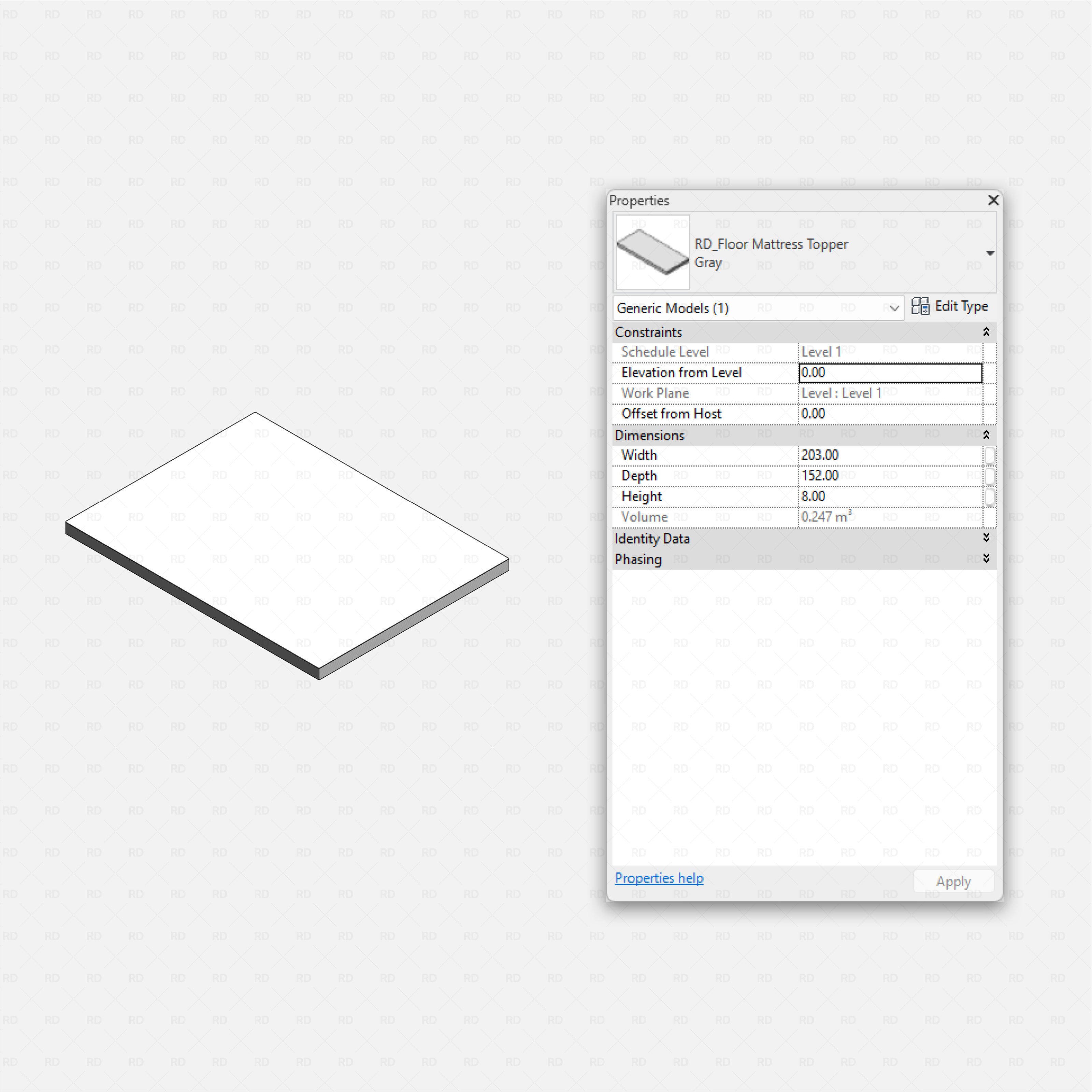 Revit kids bedroom Pack RD Studio BIM blocks rfa rectangular floor mattress topper pad for kids