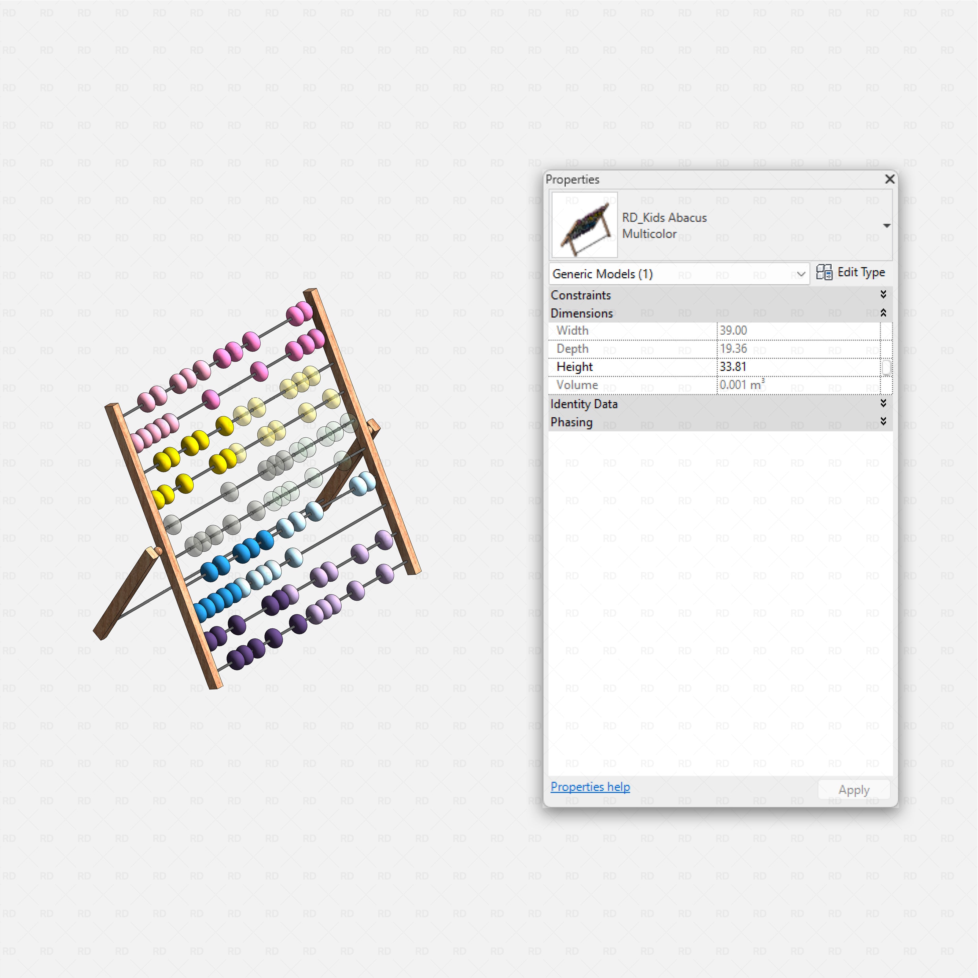 Revit kids bedroom Pack RD Studio BIM blocks rfa multicolor wooden kids abacus toy with bead rows