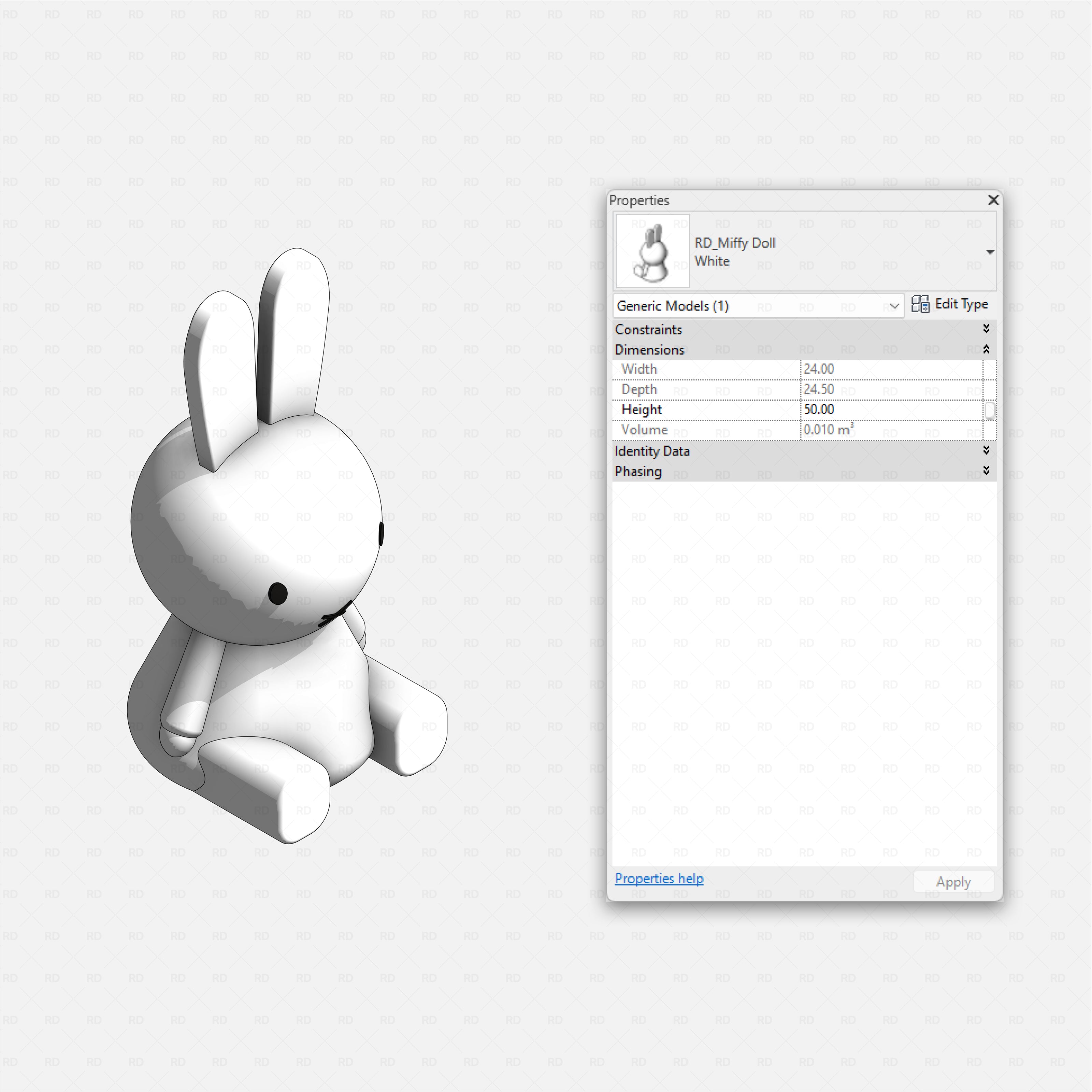 Revit kids bedroom Pack RD Studio BIM blocks rfa white bunny doll toy for kids bedroom