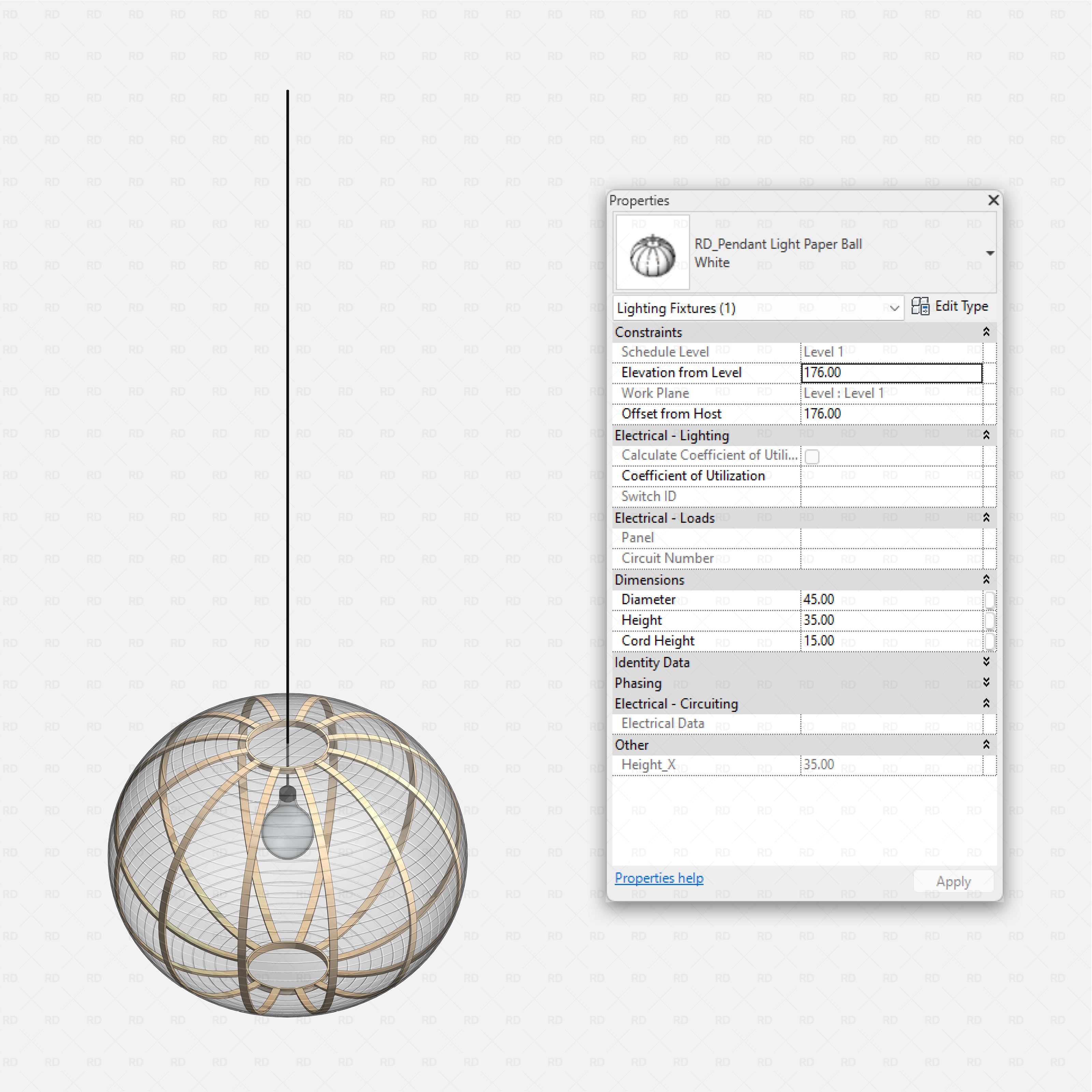 Revit kids bedroom Pack RD Studio BIM blocks rfa pendant paper ball ceiling light for kids room