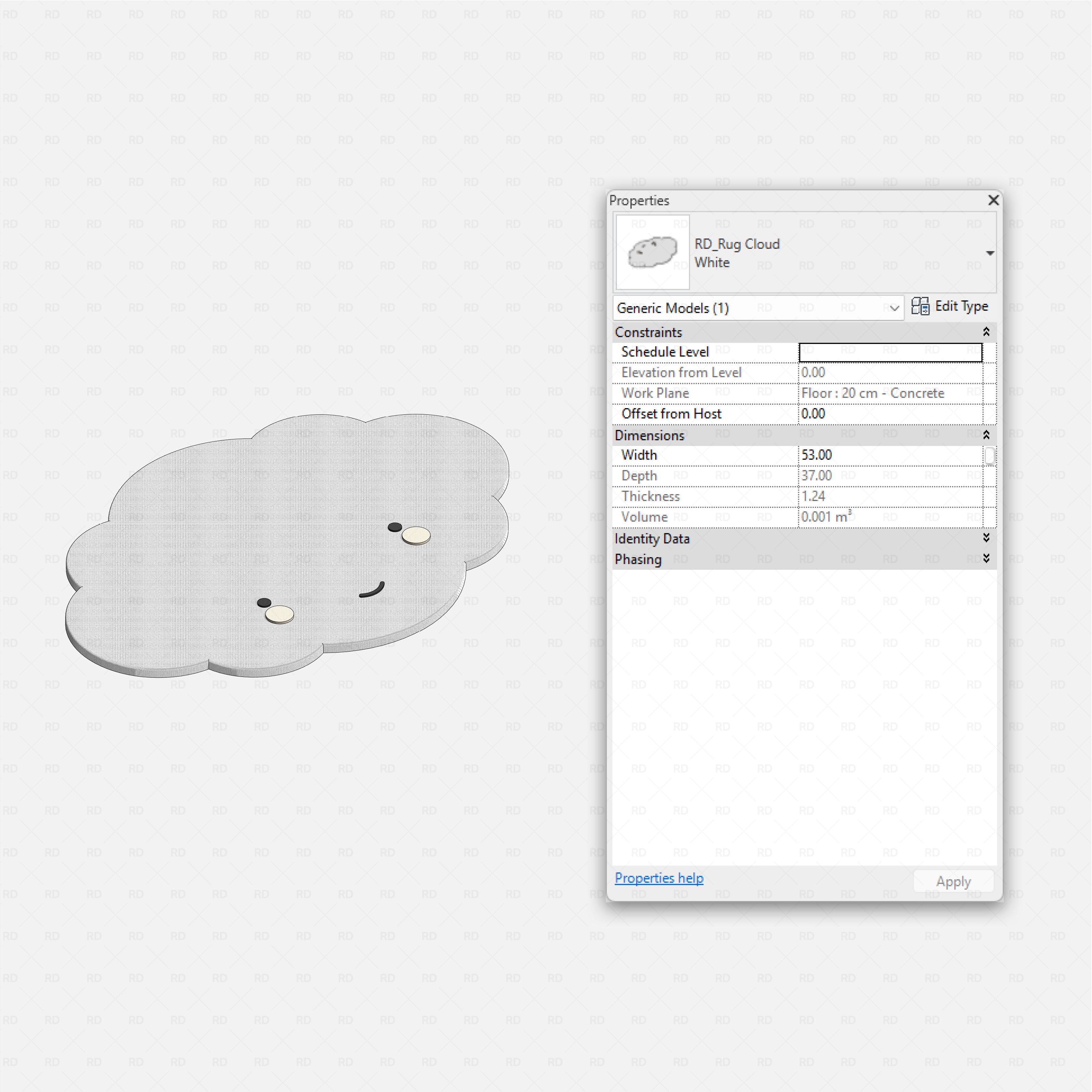 Revit kids bedroom Pack RD Studio BIM blocks rfa cloud shaped rug with cute face for nursery