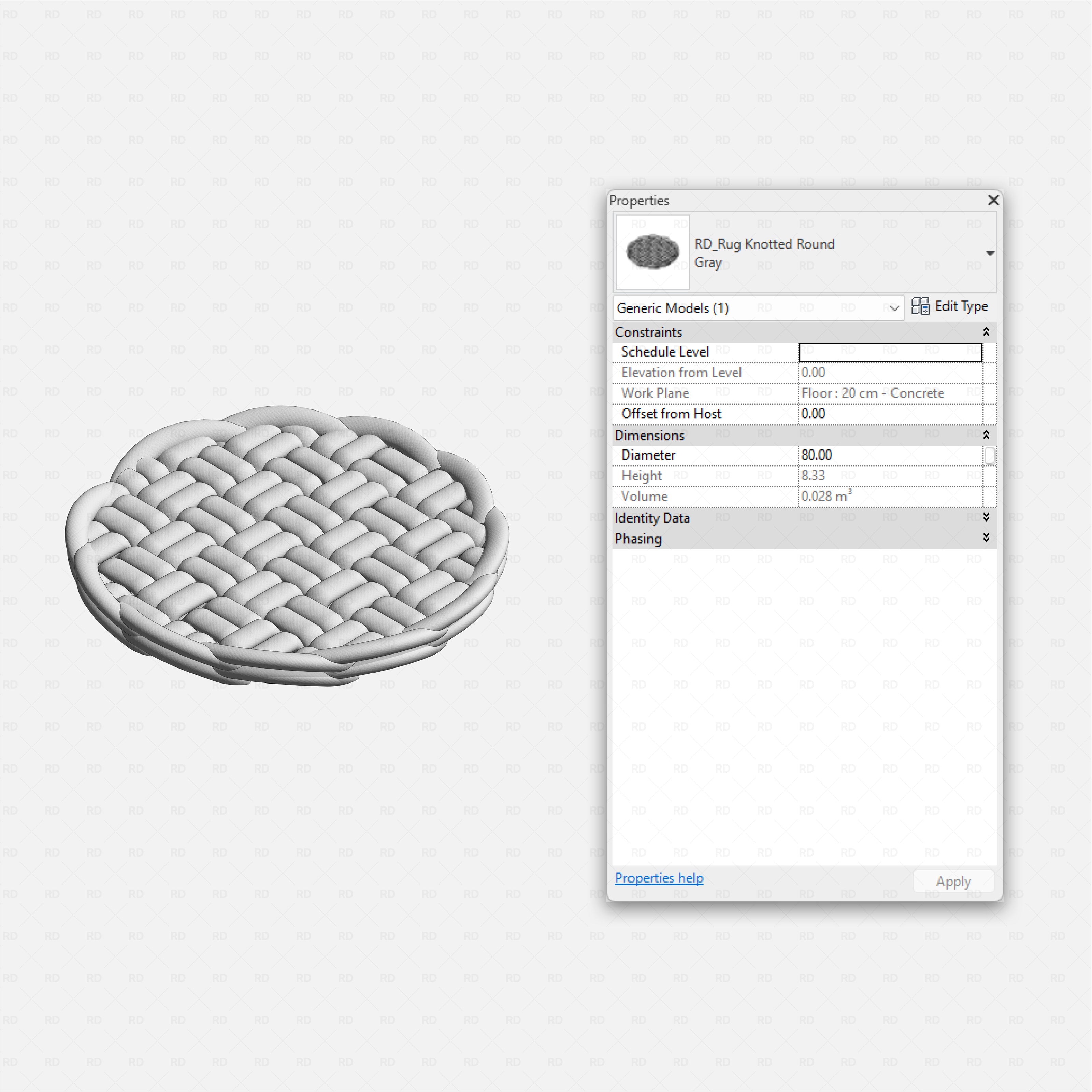 Revit kids bedroom Pack RD Studio BIM blocks rfa round knotted floor rug for kids play area