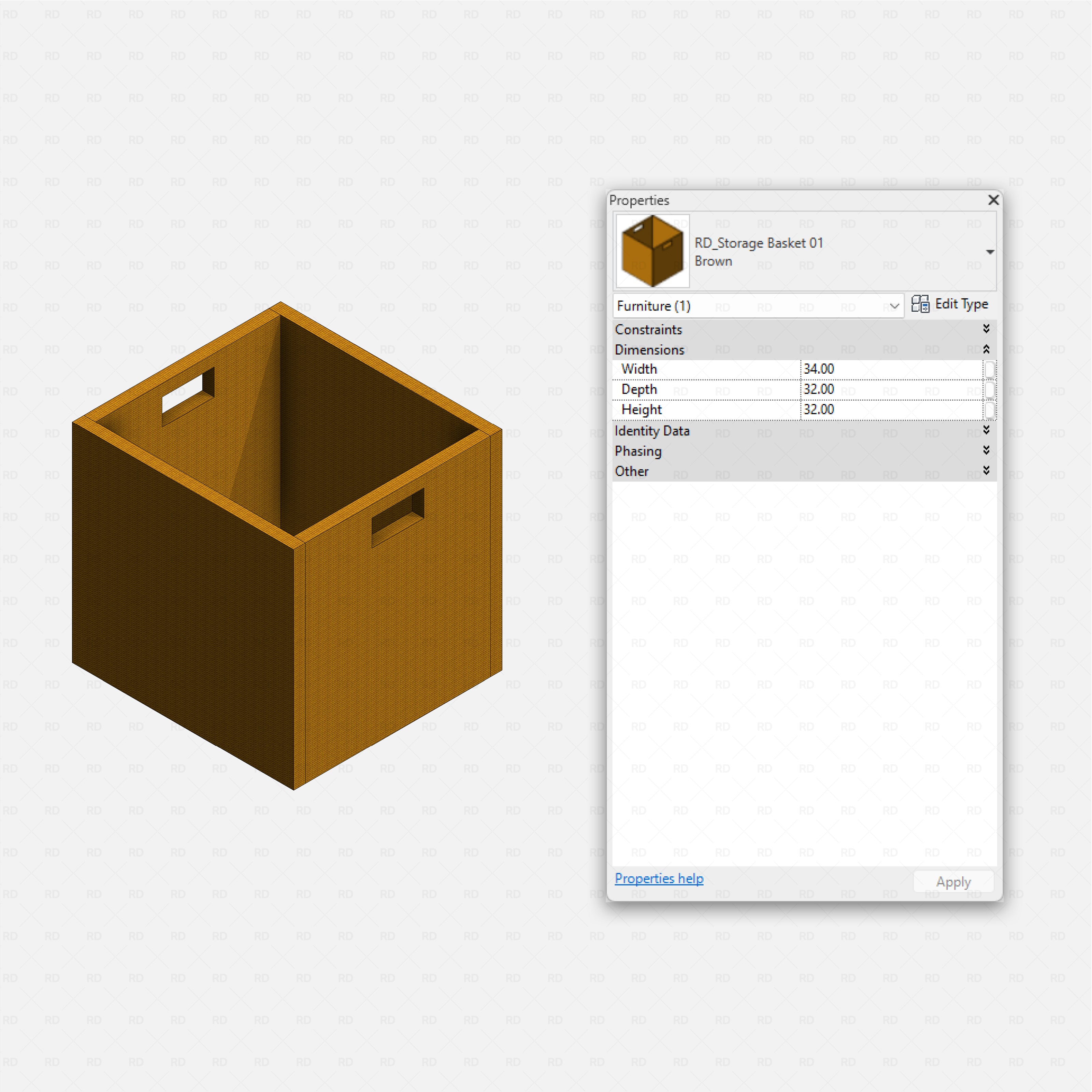 Revit kids bedroom Pack RD Studio BIM blocks rfa square storage basket box for toys and books