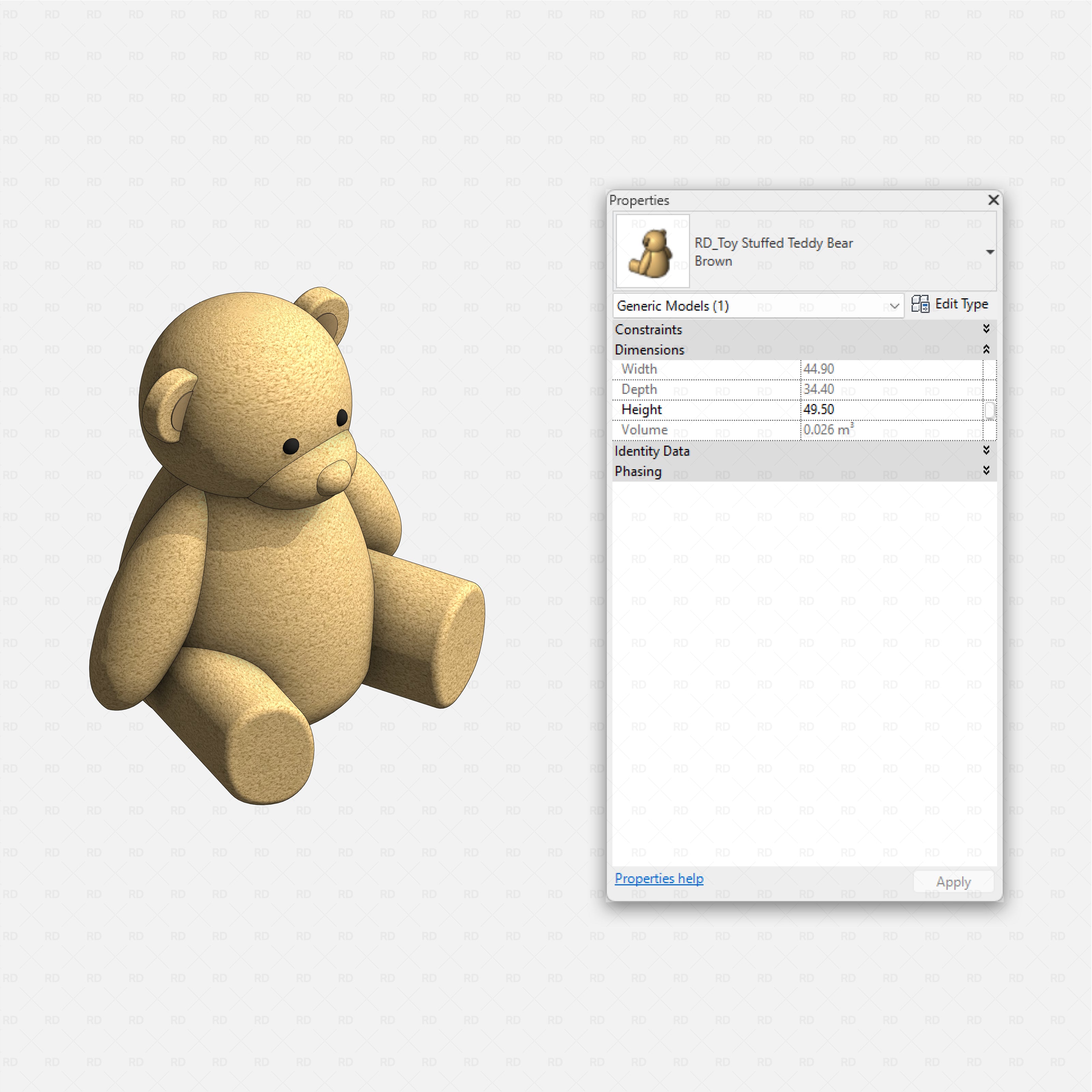 Revit kids bedroom Pack RD Studio BIM blocks rfa stuffed teddy bear toy model for children’s bedroom decor in Revit