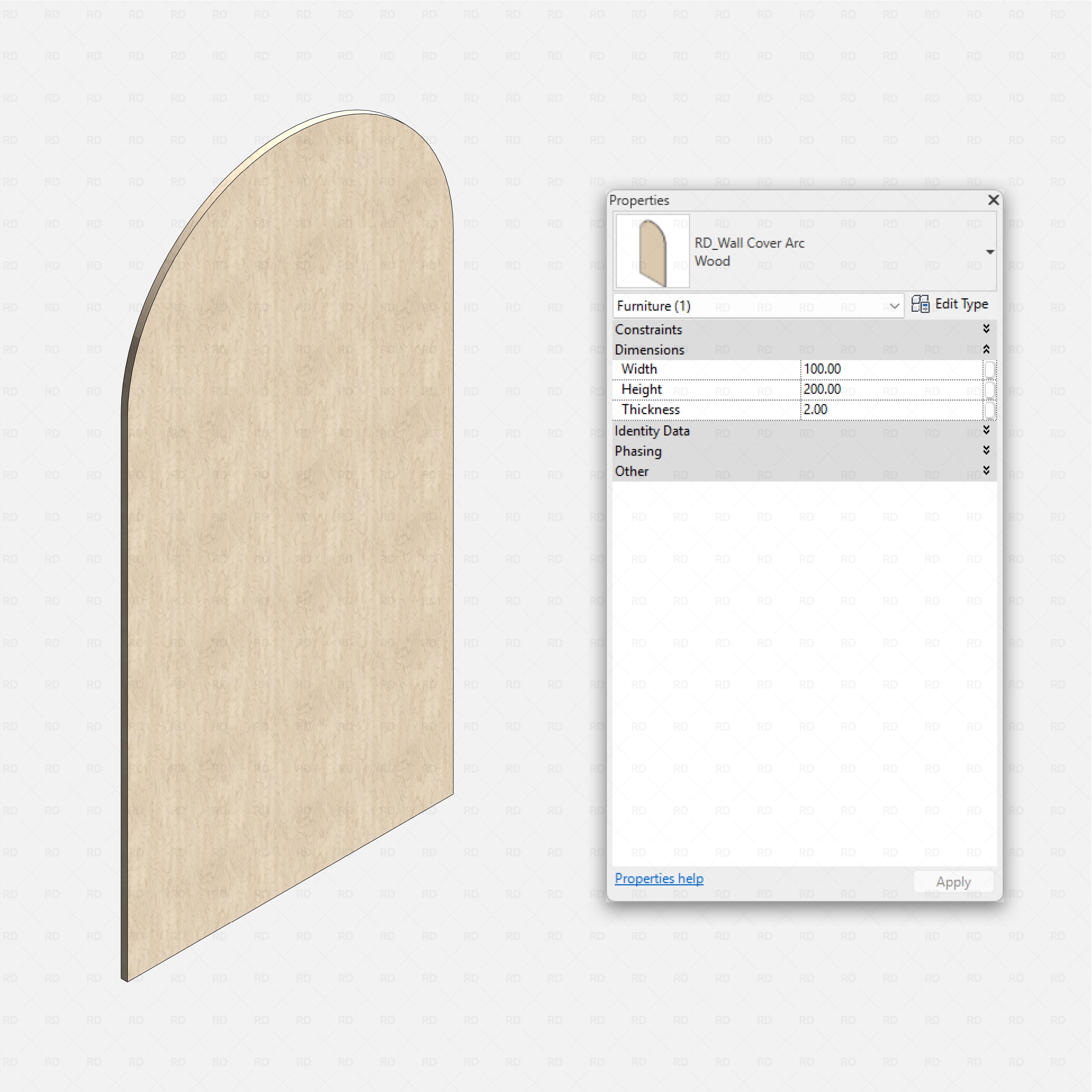 Revit kids bedroom Pack RD Studio BIM blocks rfa tall arched wall cover panel for accenting Montessori kids bedroom walls