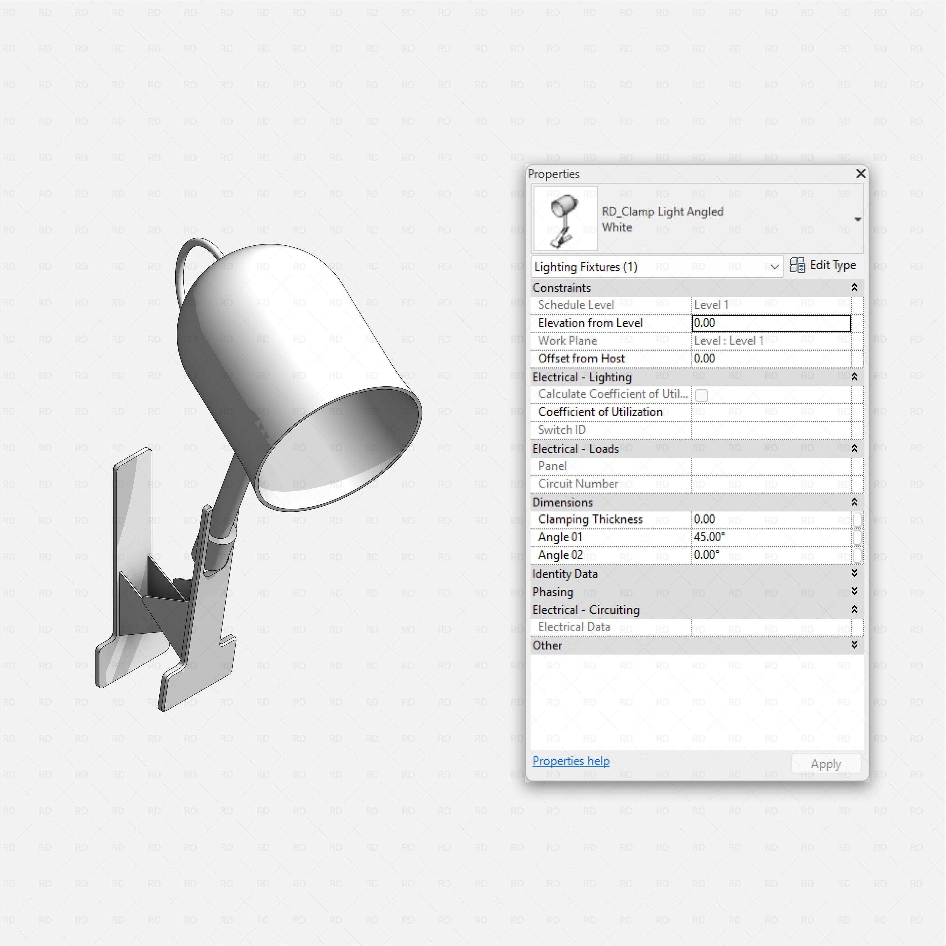 Revit kids bedroom Pack RD Studio BIM blocks rfa angled clamp reading light with cylindrical shade