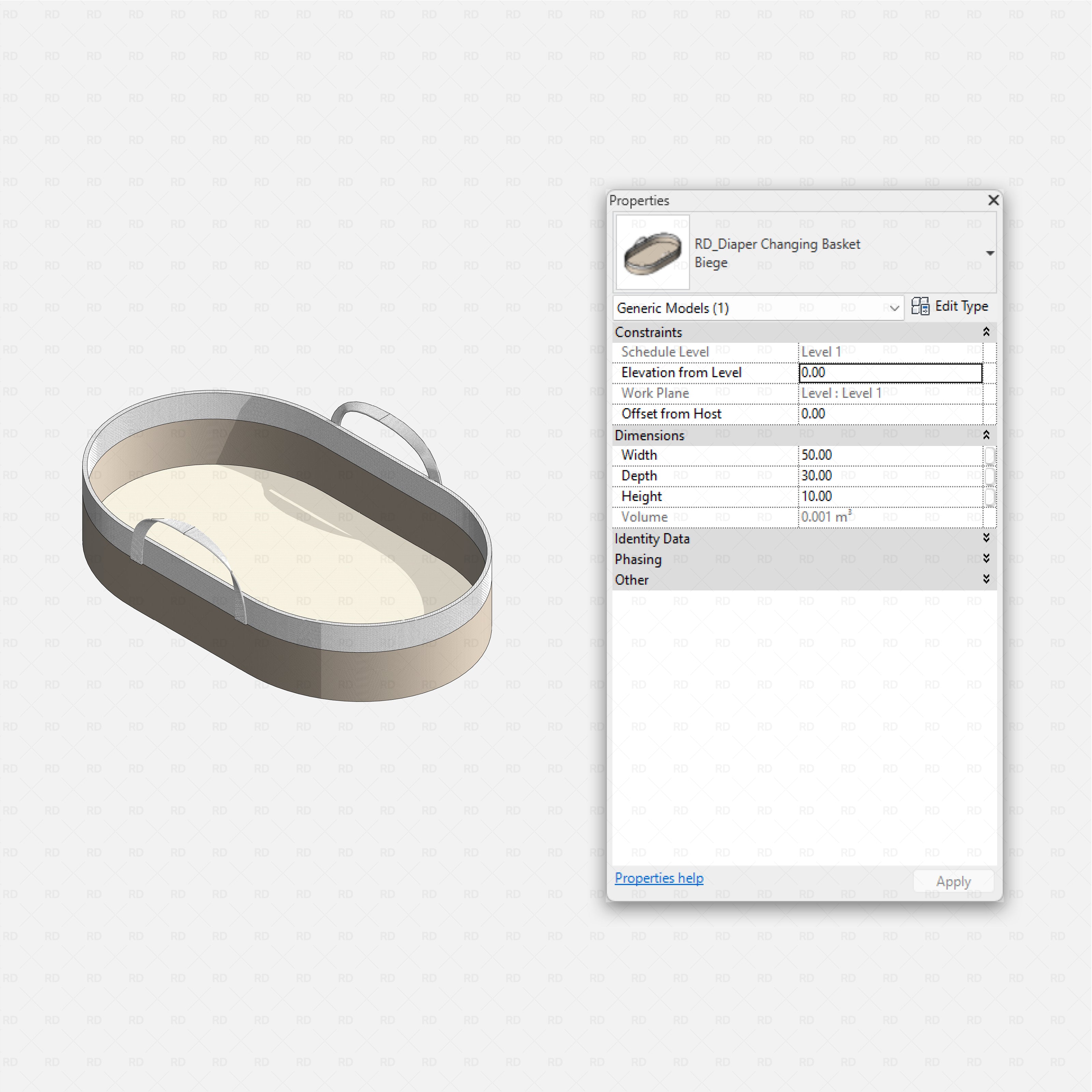 Revit kids bedroom Pack RD Studio BIM blocks rfa oval diaper changing basket with soft pad and handles