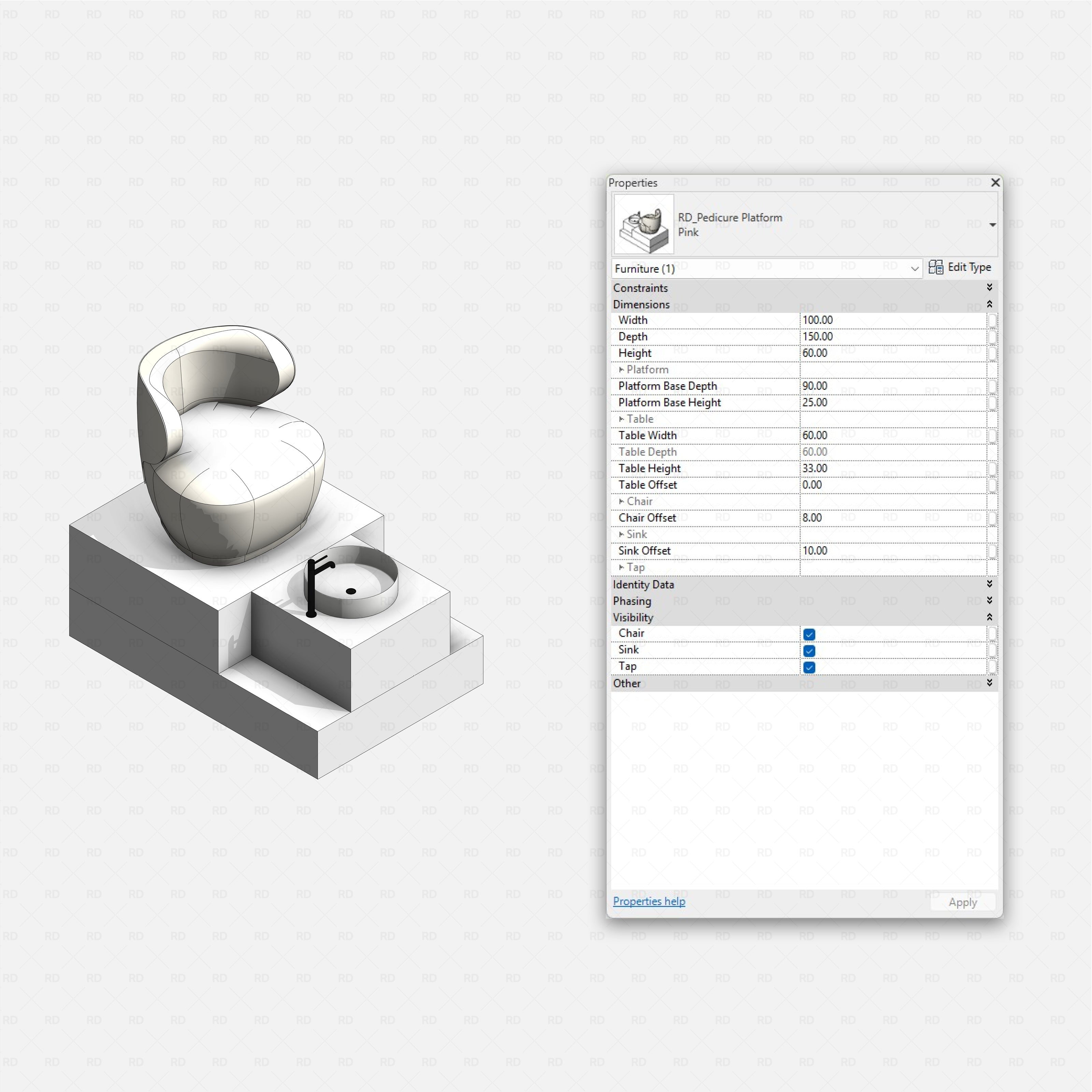 Revit nail studio Pack RD Studio BIM blocks rfa pedicure platform
