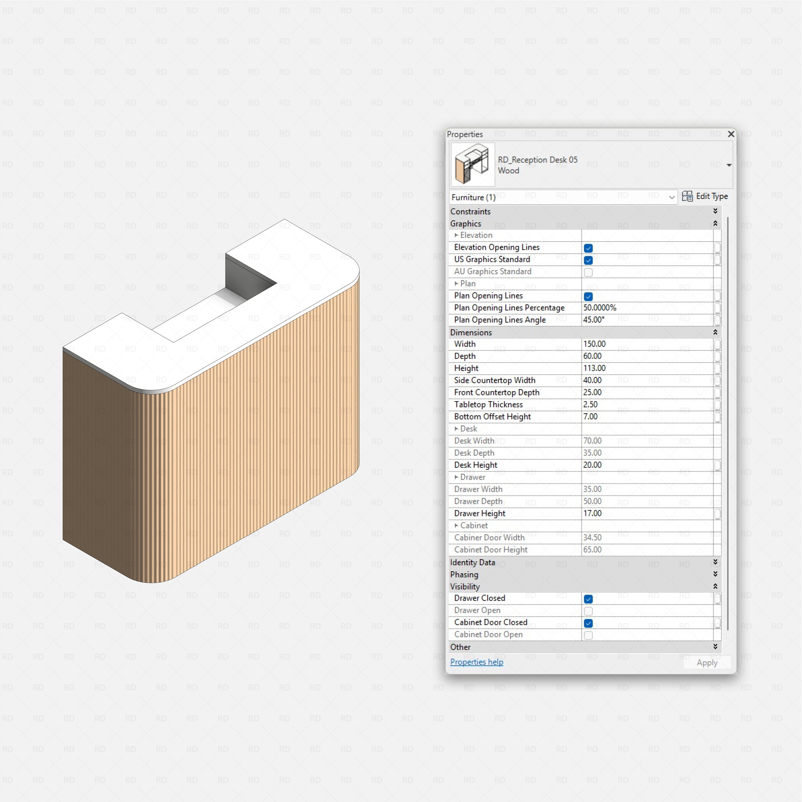 Revit nail studio Pack RD Studio BIM blocks rfa wood reception desk