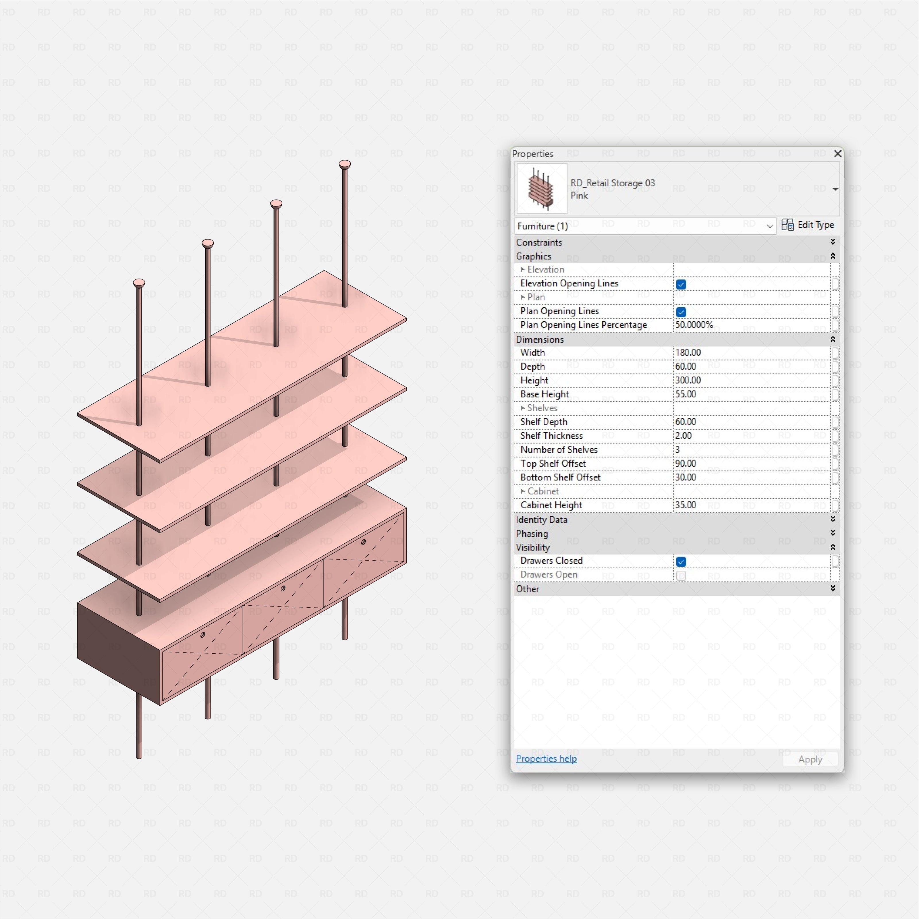 Revit nail studio Pack RD Studio BIM blocks rfa retail storage