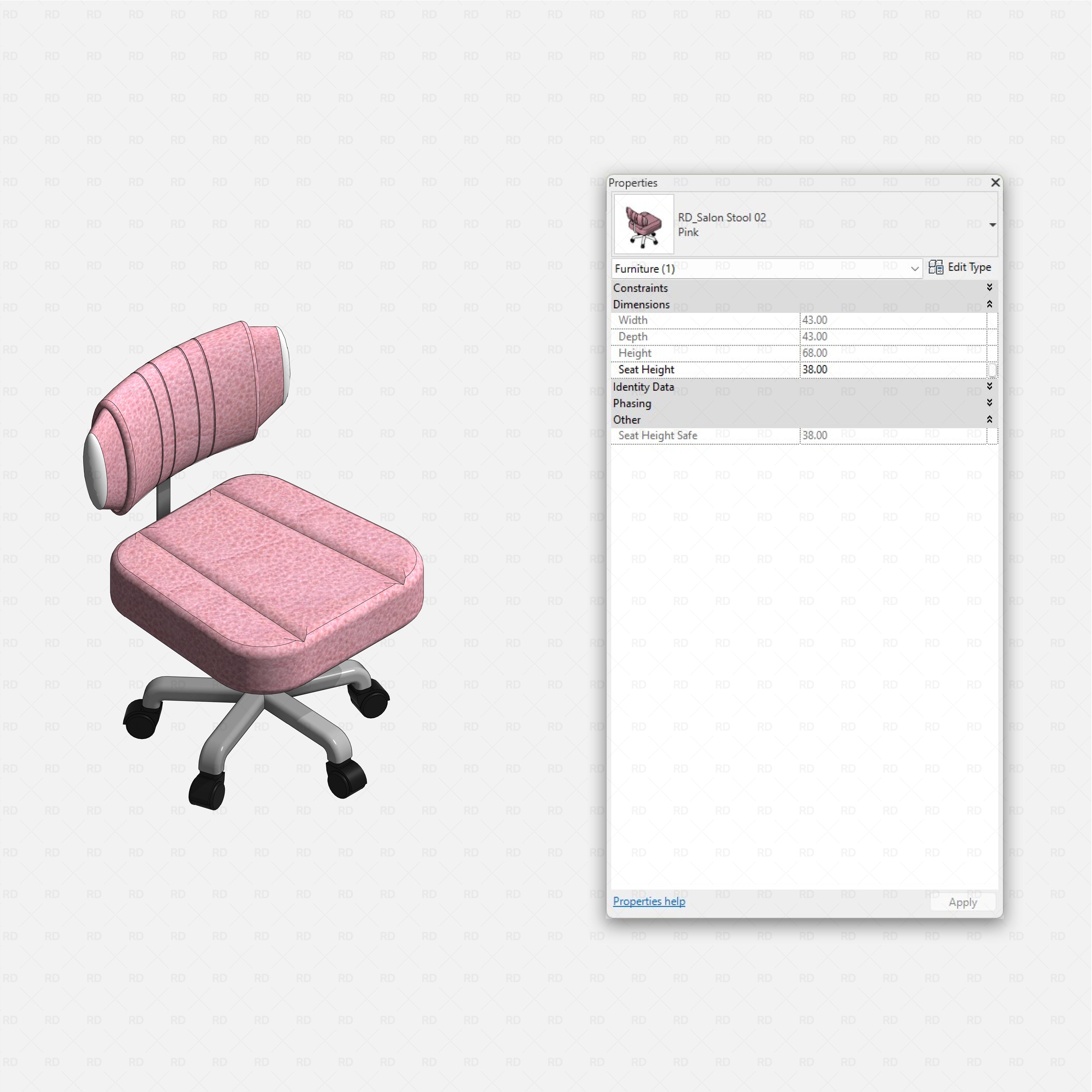 Revit nail studio Pack RD Studio BIM blocks rfa pink salon stool