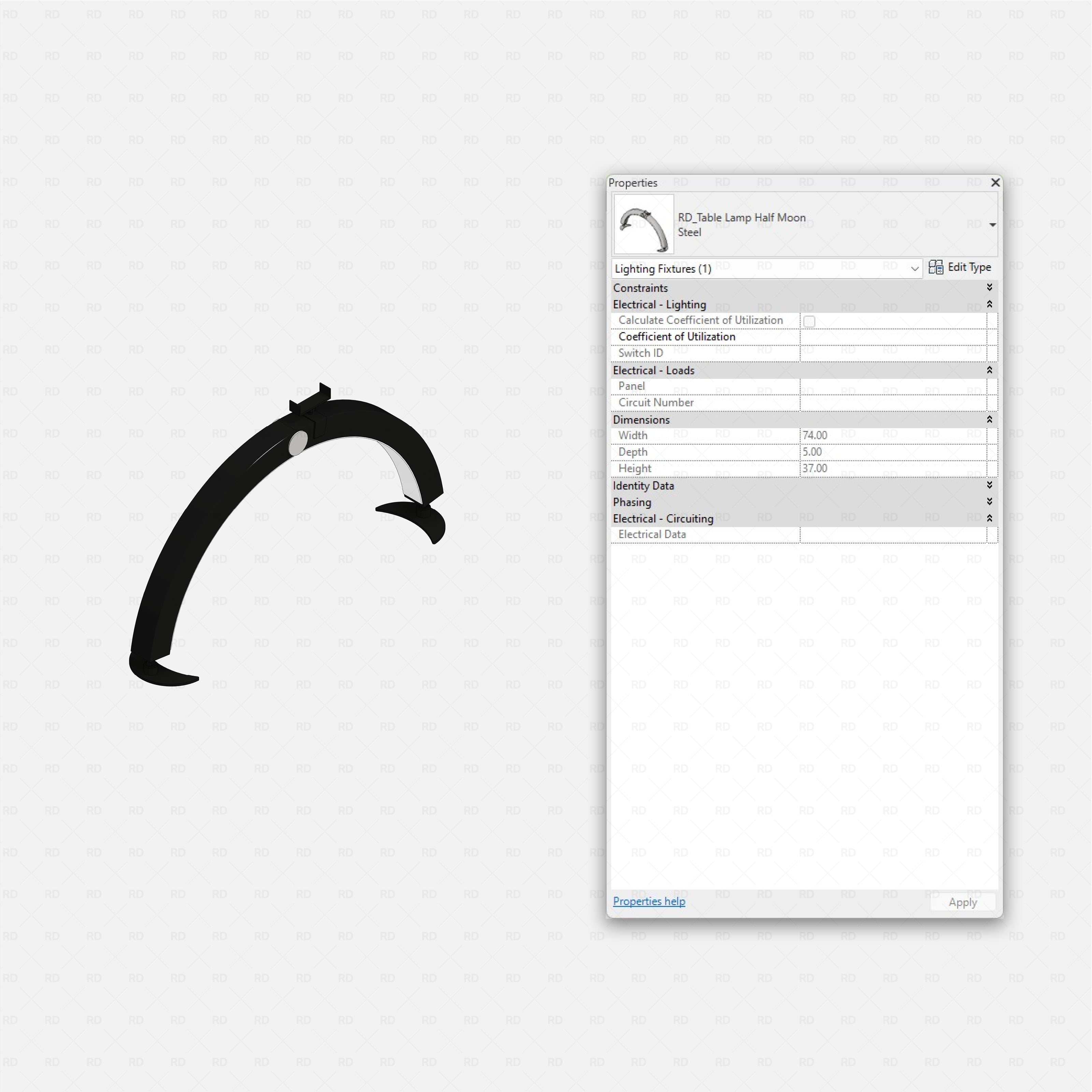Revit nail studio Pack RD Studio BIM blocks rfa table lamp half moon