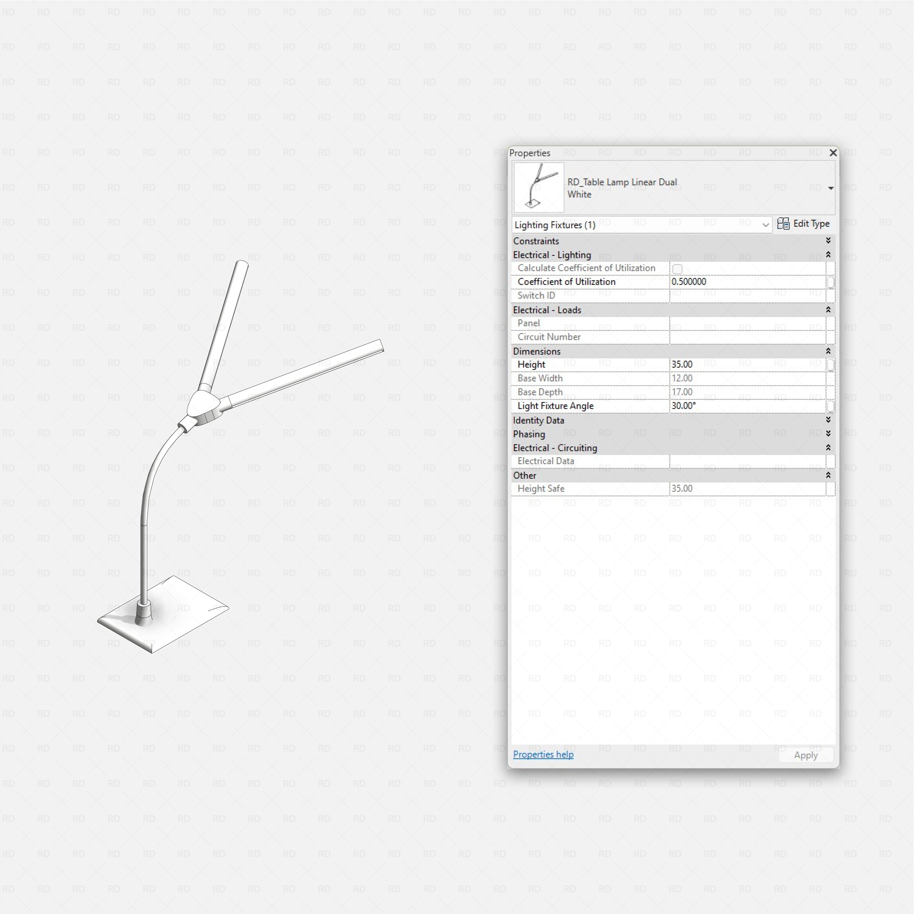 Revit nail studio Pack RD Studio BIM blocks rfa table lamp linear dual