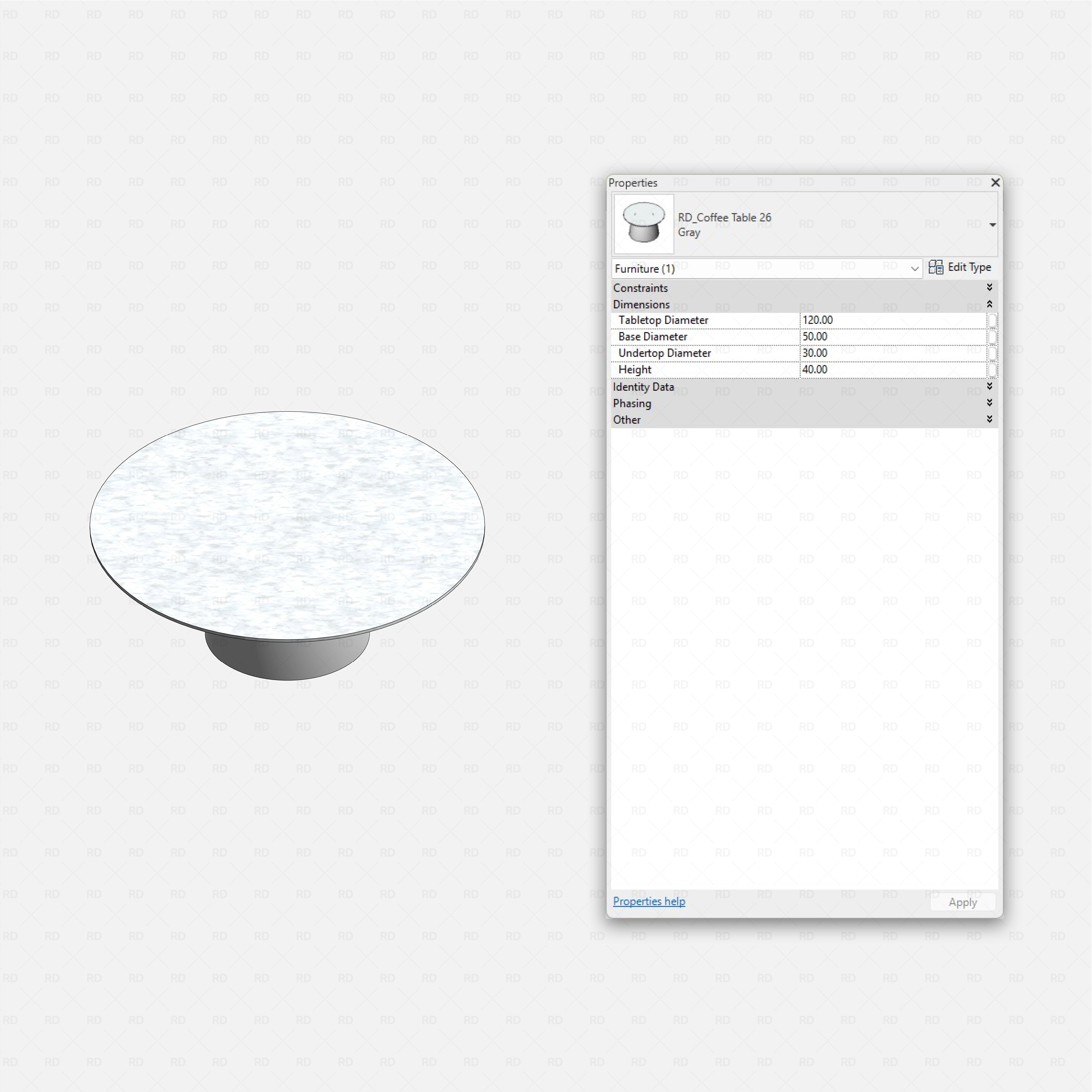 Revit nail studio Pack RD Studio BIM blocks rfa gray coffee table