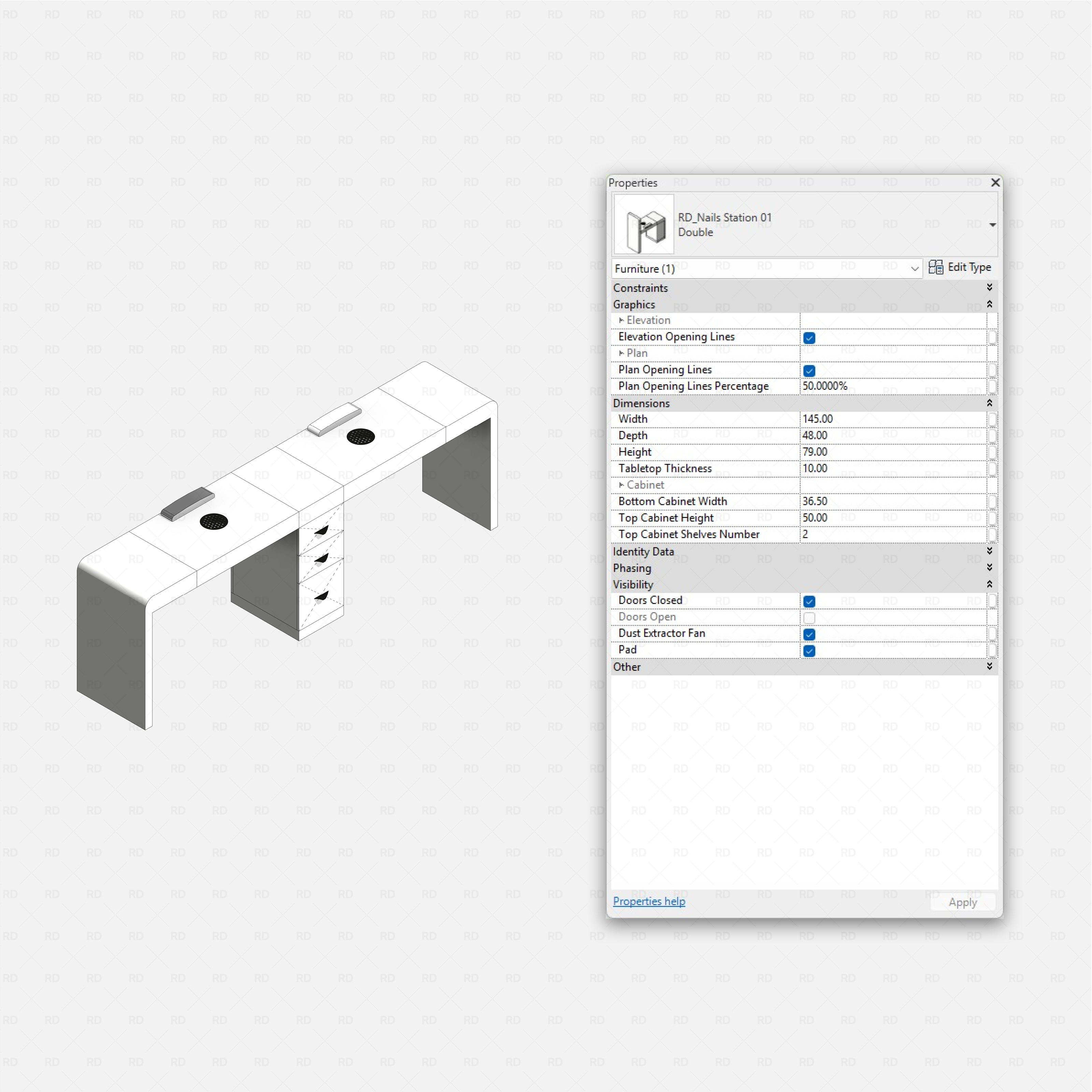 Revit nail studio Pack RD Studio BIM blocks rfa double nail station
