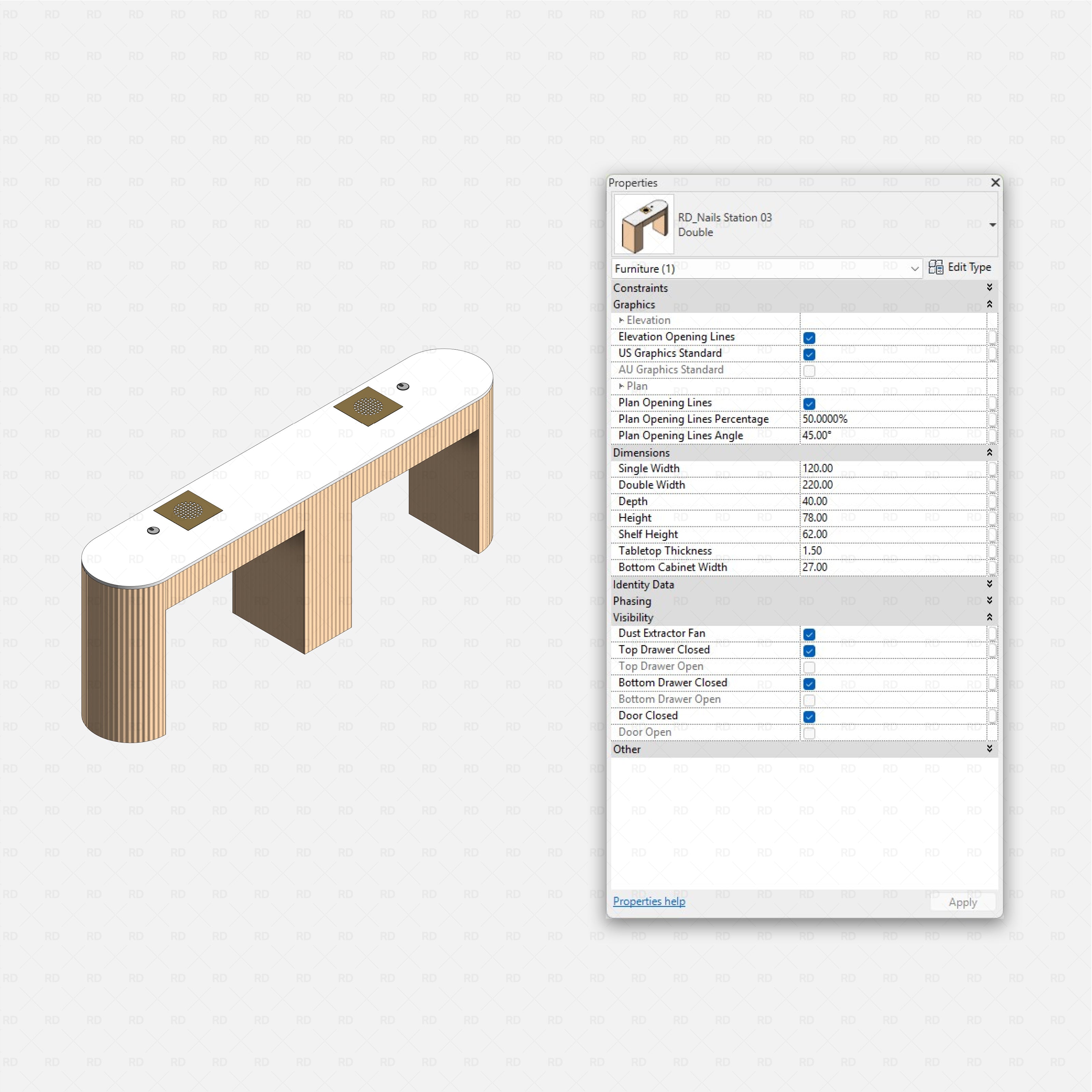 Revit nail studio Pack RD Studio BIM blocks rfa nail station for manicure