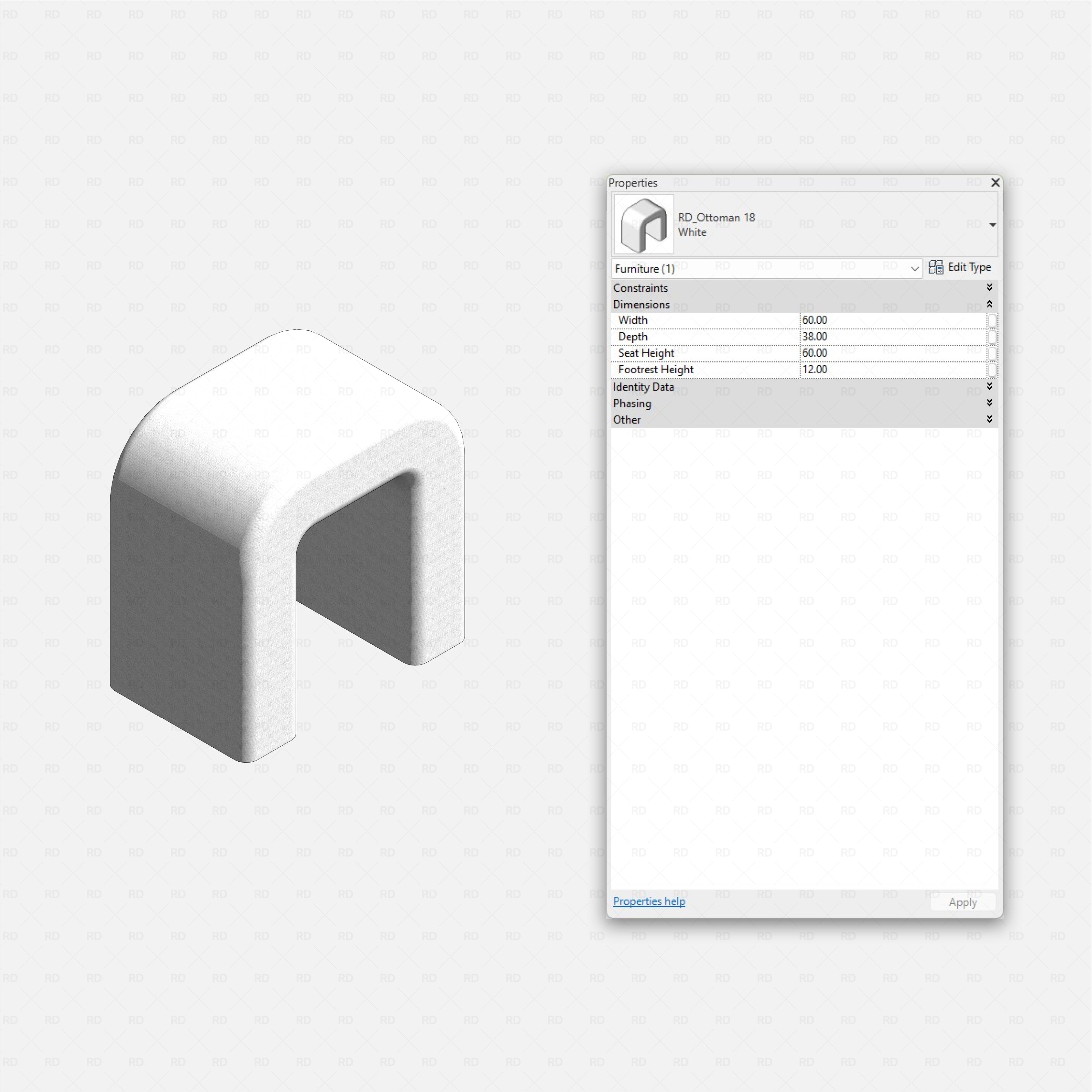 Revit nail studio Pack RD Studio BIM blocks rfa white ottoman
